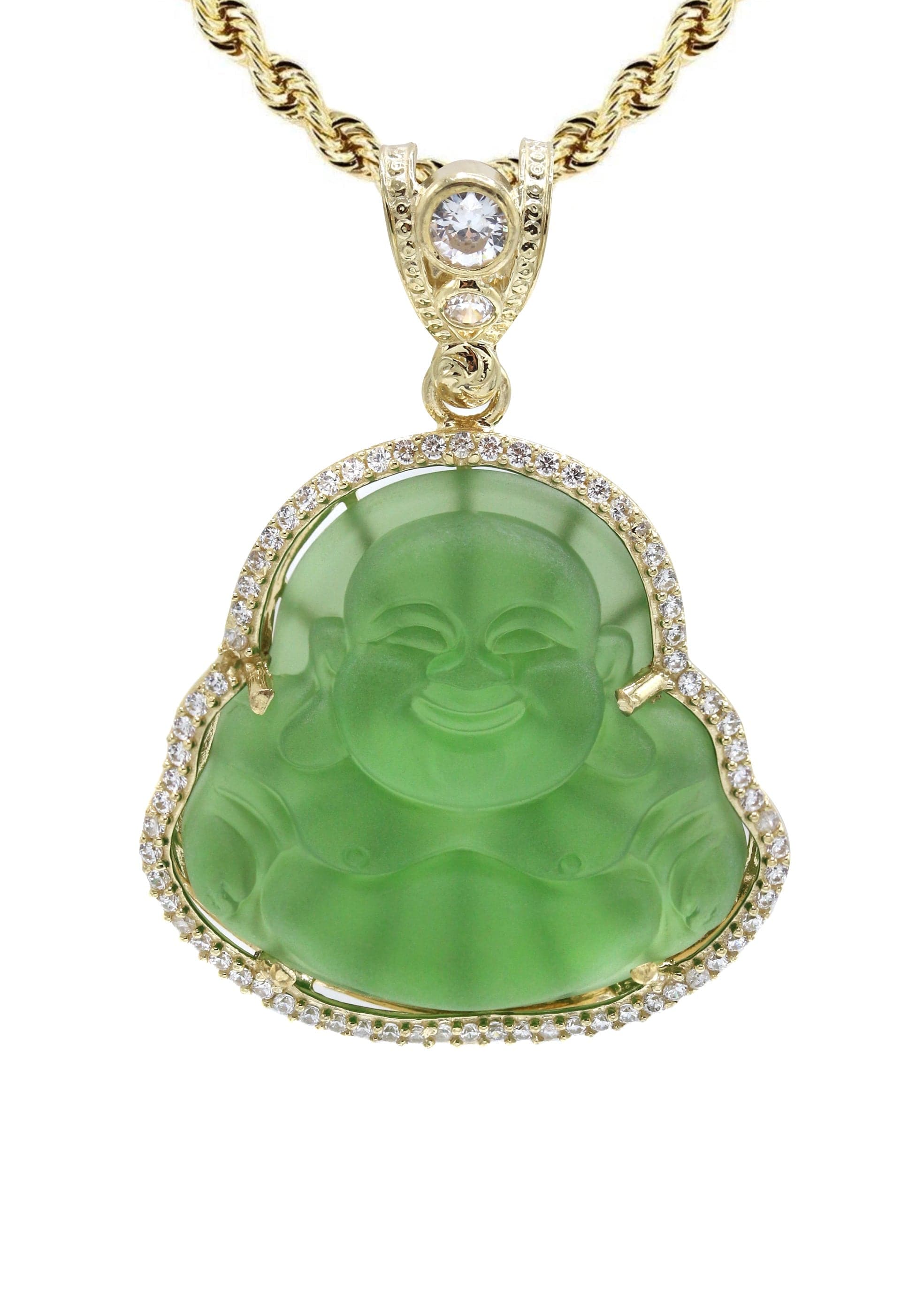 10K Yellow Gold Green Buddha Necklace | Appx. 21.6 Grams - Image 2