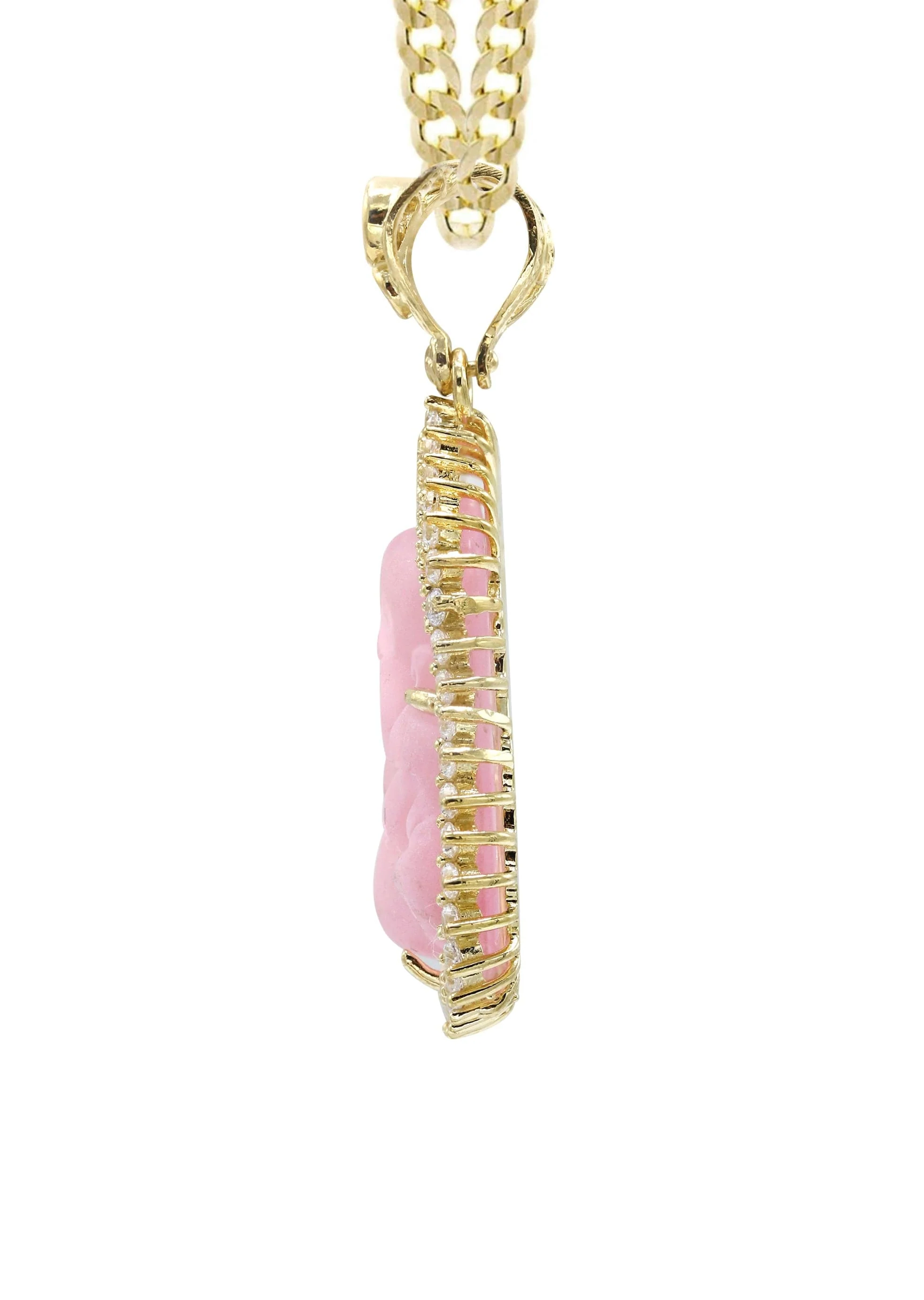 10K Yellow Gold Pink Buddha Necklace | Appx. 24.7 Grams - Image 4