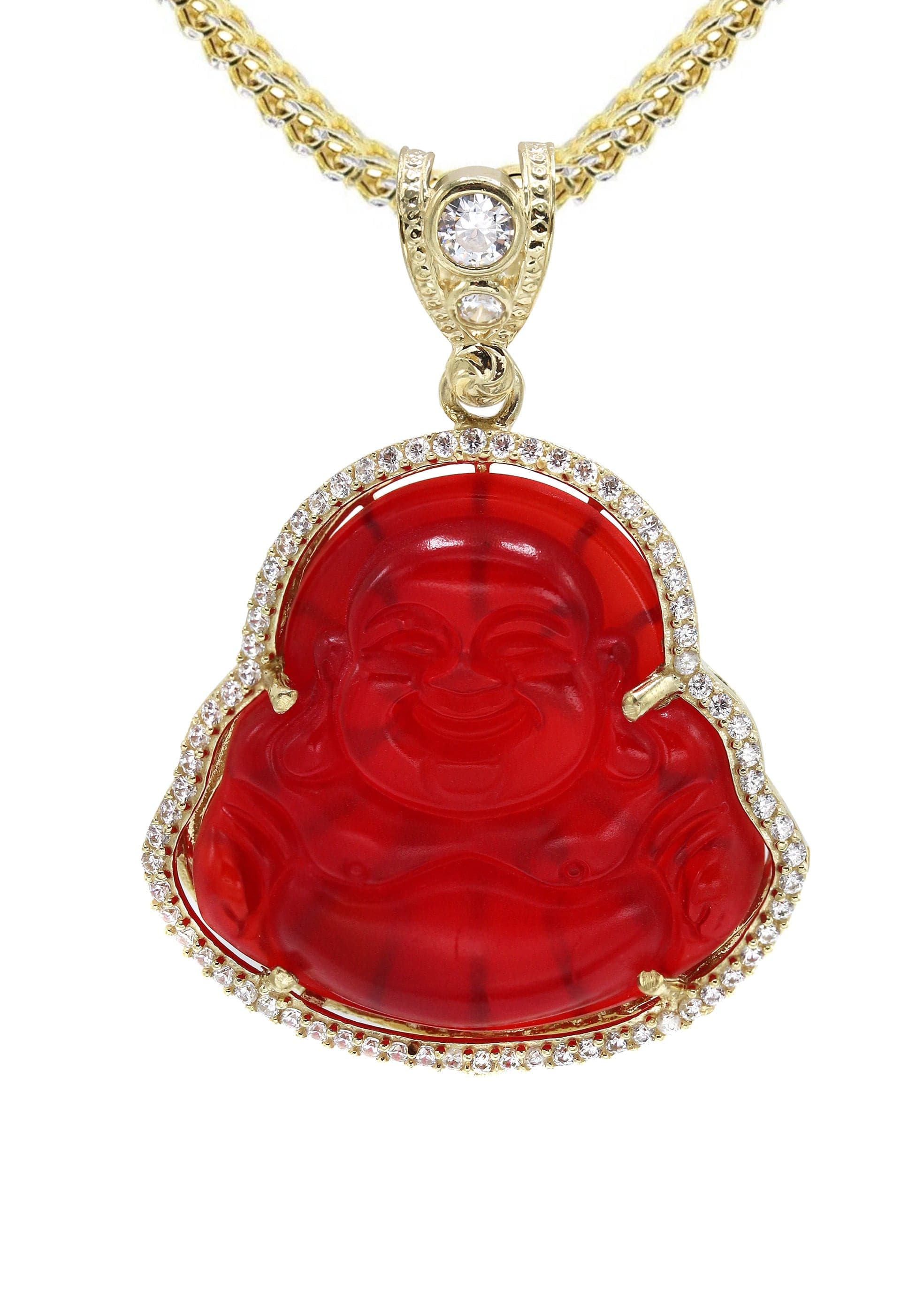 10K Yellow Gold Red Buddha Necklace | Appx. 22.5 Grams - Image 2