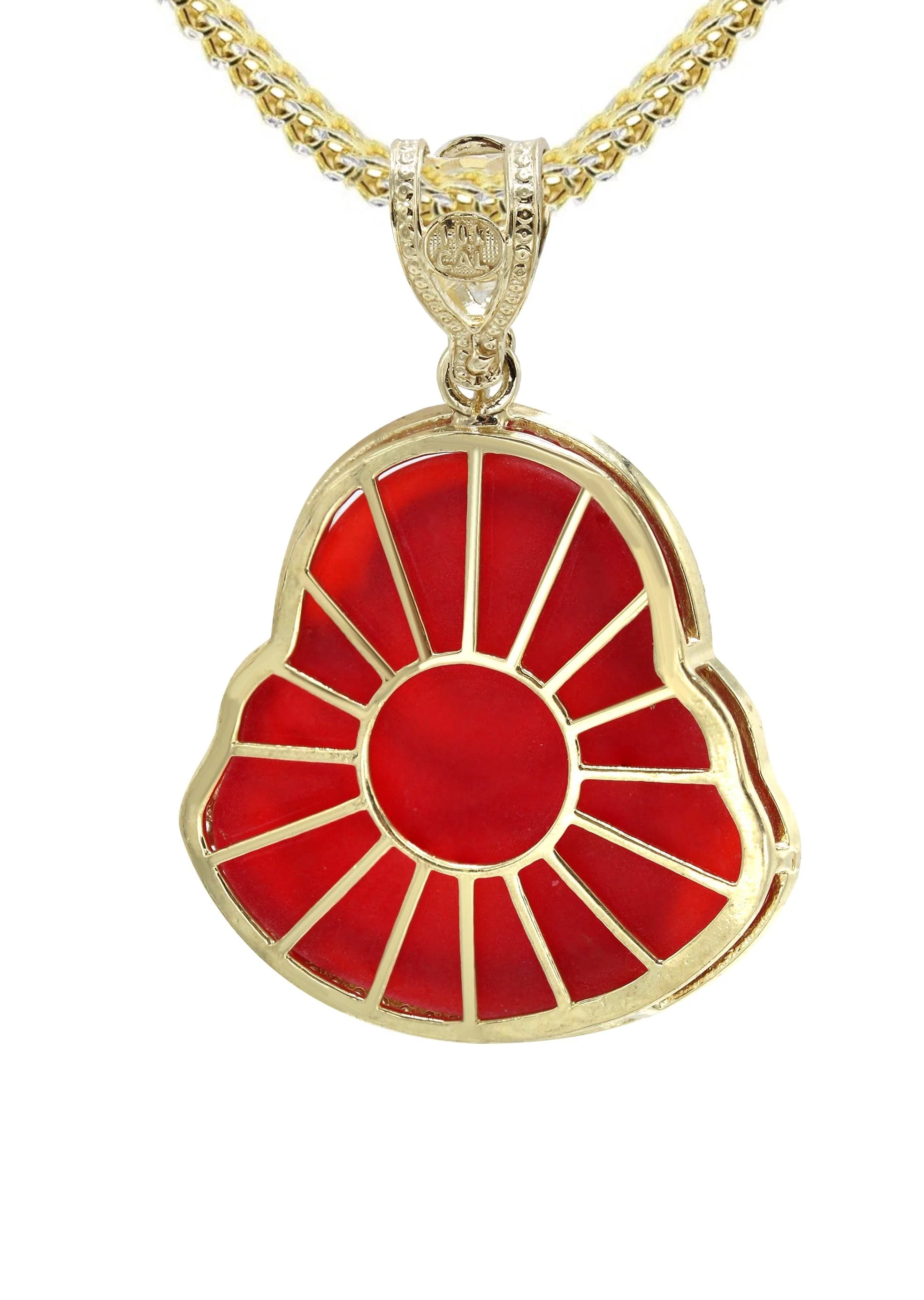 10K Yellow Gold Red Buddha Necklace | Appx. 22.5 Grams - Image 3