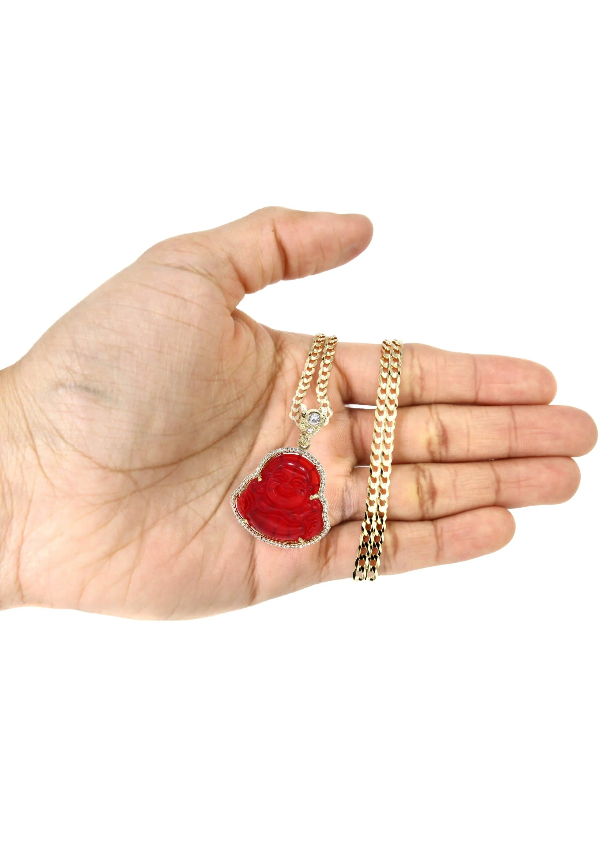 10K Yellow Gold Red Buddha Necklace | Appx. 22.5 Grams - Image 5