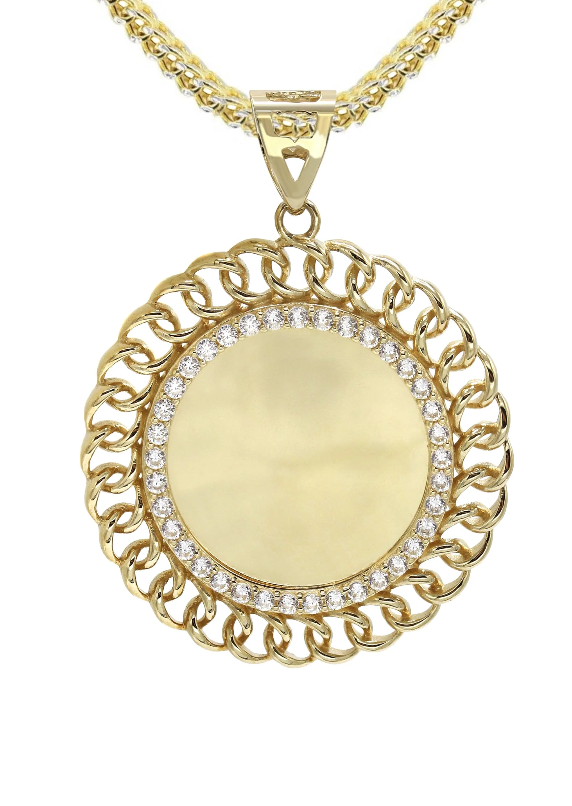 10K Yellow Gold Round Curb Picture Necklace | Appx. 19.9 Grams - Image 2