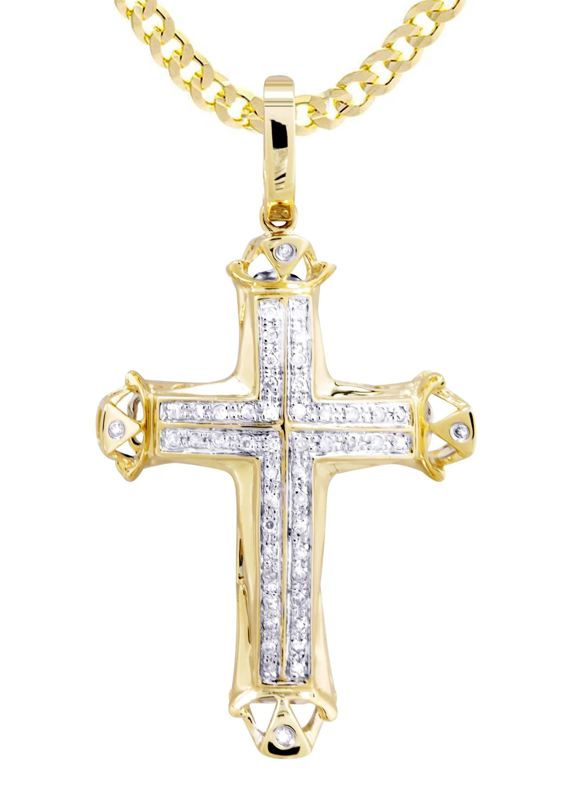 10K Yellow Gold Cross Diamond Necklace  | 0.21 Carats - Image 2