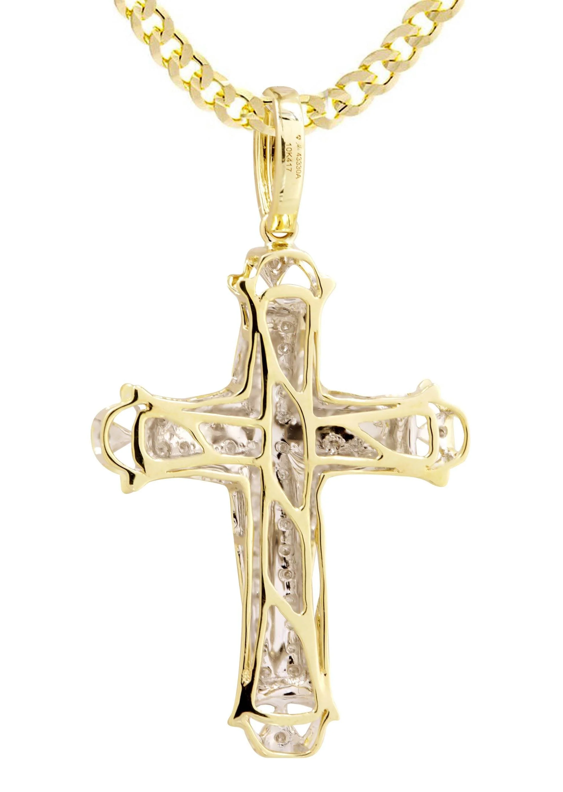 10K Yellow Gold Cross Diamond Necklace  | 0.21 Carats - Image 3
