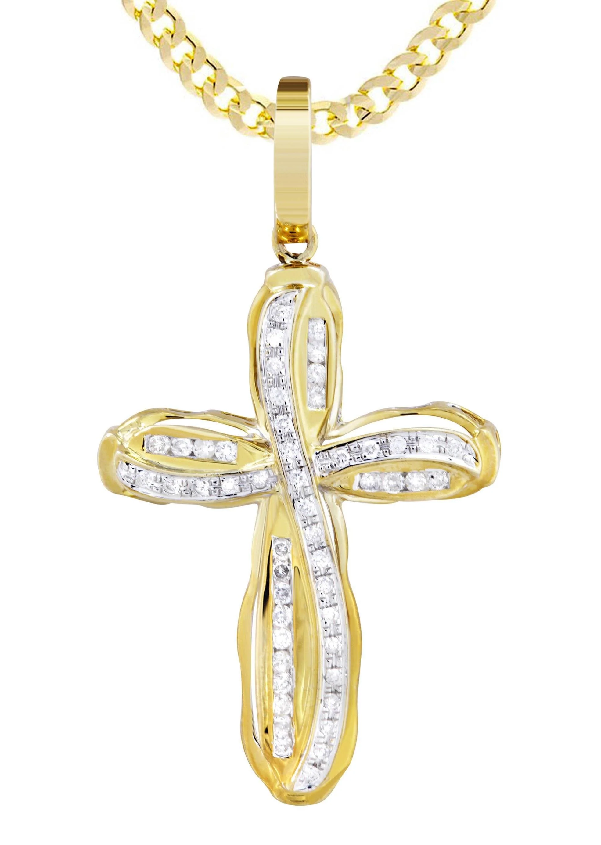 10K Yellow Gold Cross  Diamond Necklace  | 0.39 Carats - Image 2
