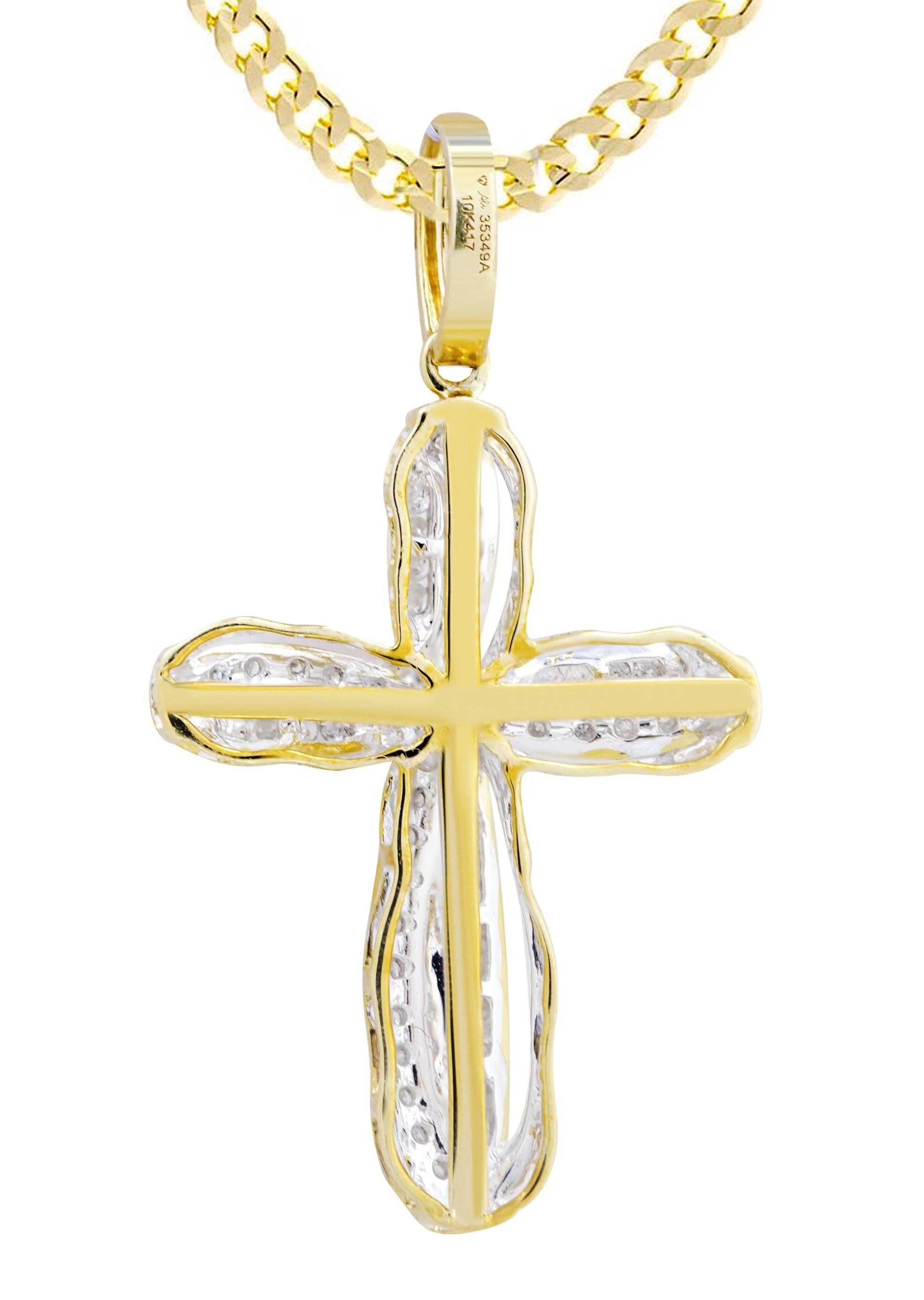 10K Yellow Gold Cross  Diamond Necklace  | 0.39 Carats - Image 3