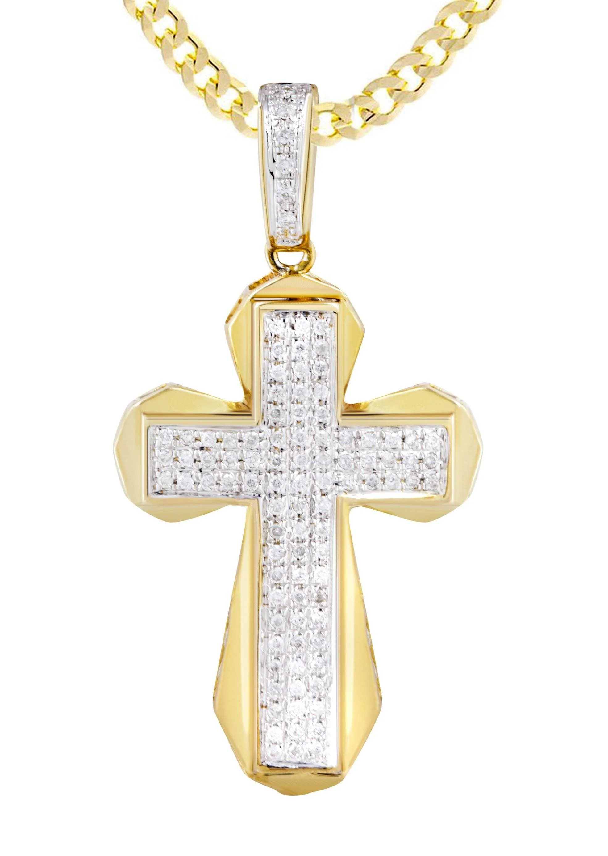 10K Yellow Gold Cross  Diamond Necklace  | 0.39 Carats - Image 2