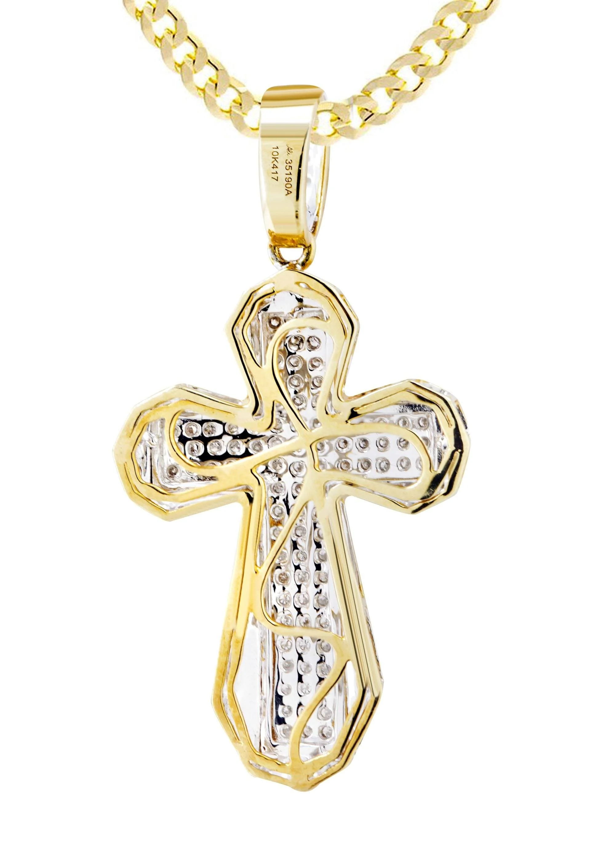 10K Yellow Gold Cross  Diamond Necklace  | 0.39 Carats - Image 3