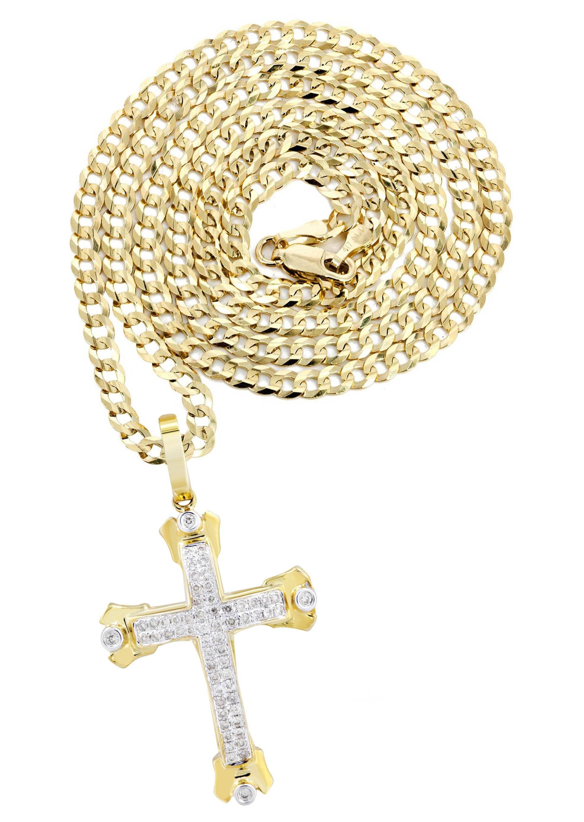 10K Yellow Gold Cross Diamond Necklace | 0.49 Carats