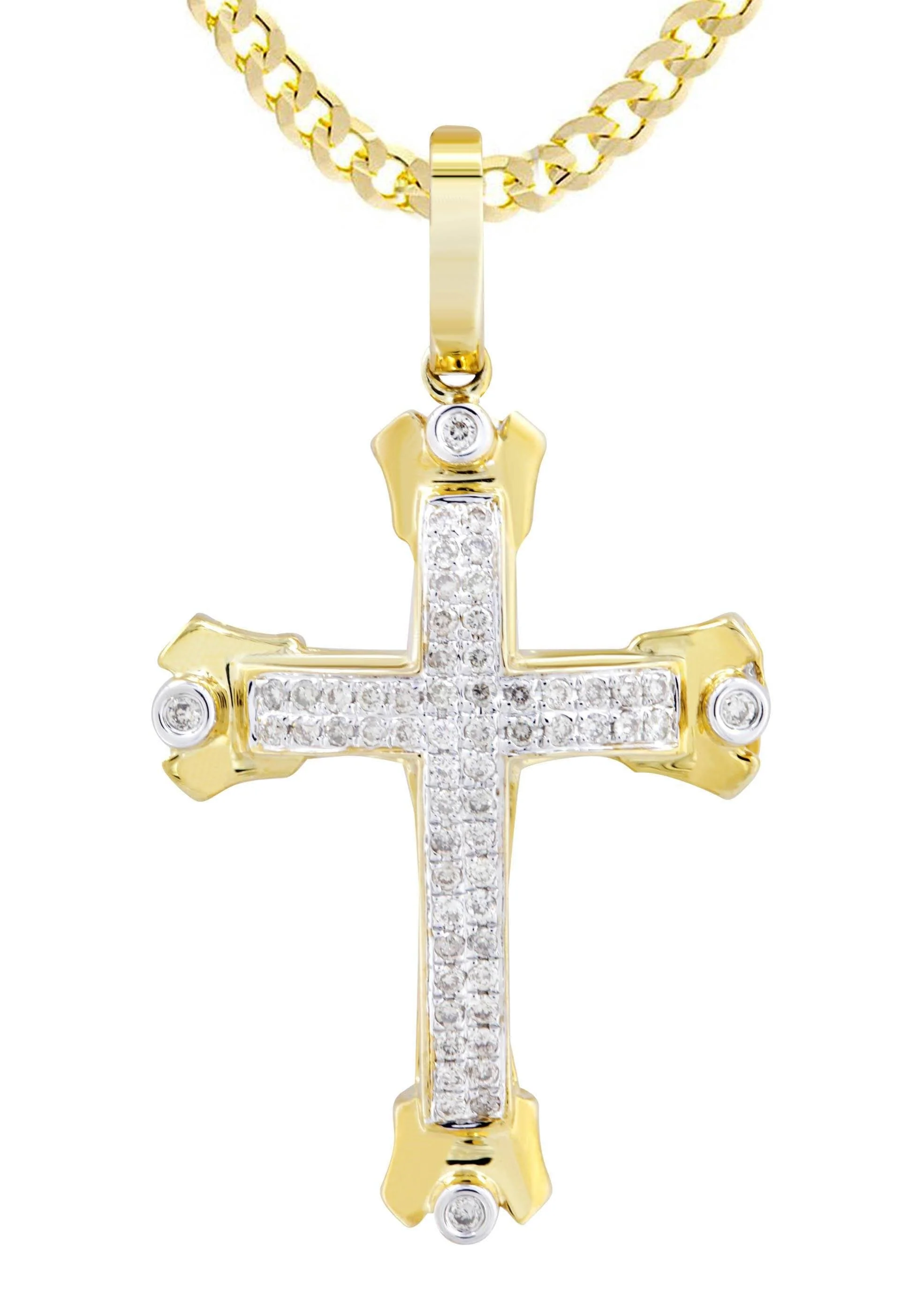 10K Yellow Gold Cross Diamond Necklace | 0.49 Carats - Image 2