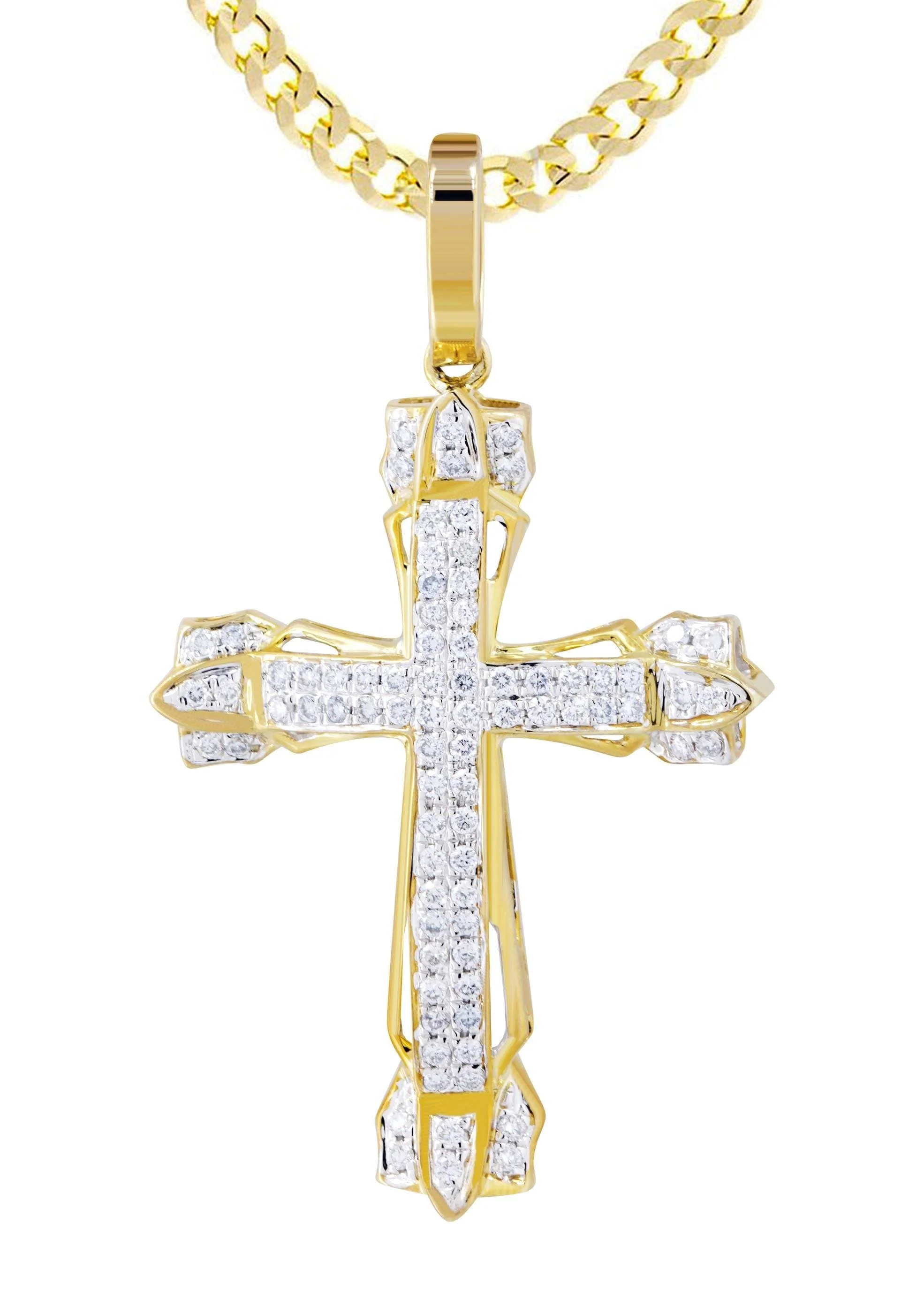 10K Yellow Gold Cross Diamond Necklace | 0.58 Carats - Image 2