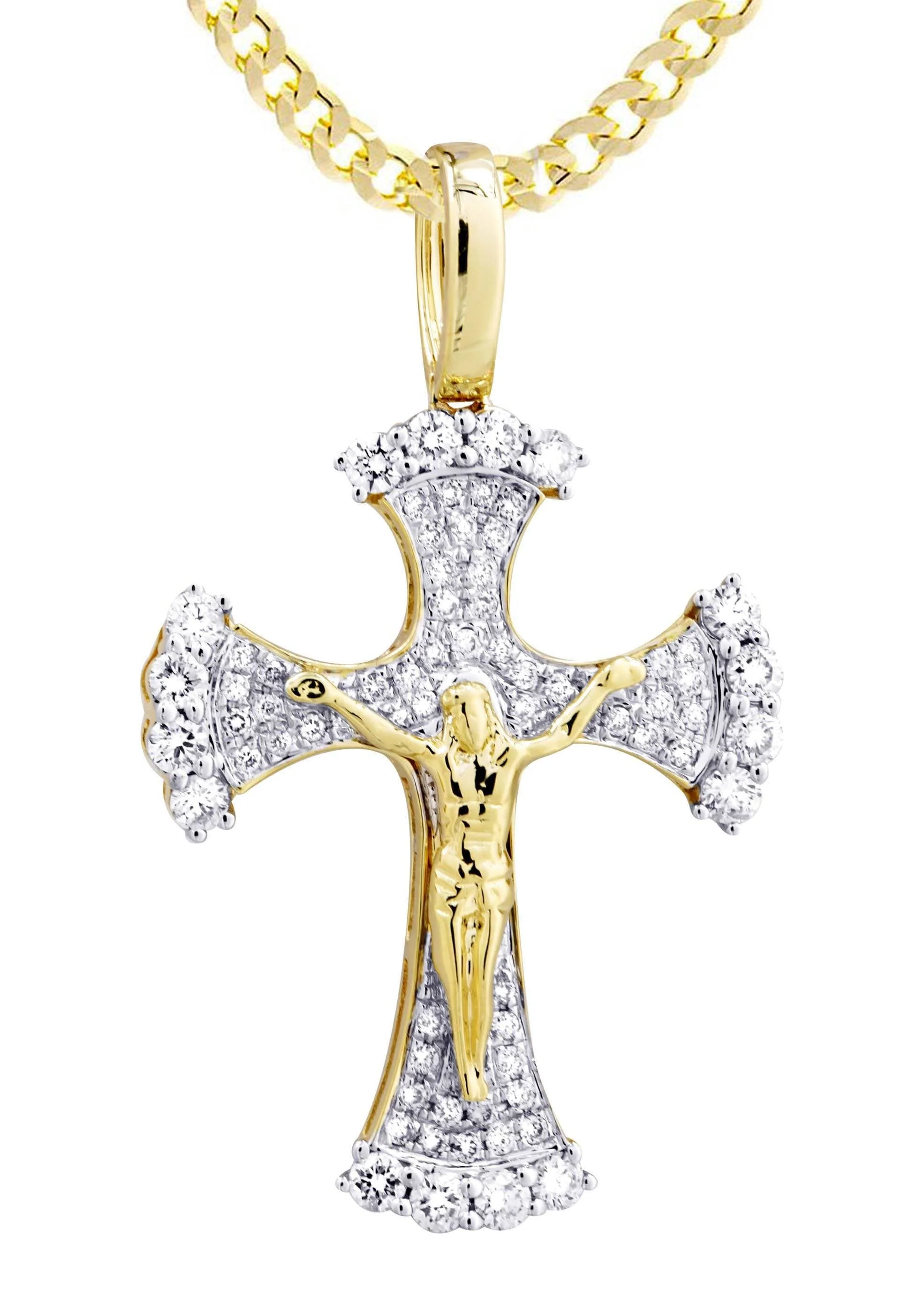10K Yellow Gold Cross / Crucifix Diamond Necklace  | 1.05 Carats - Image 2
