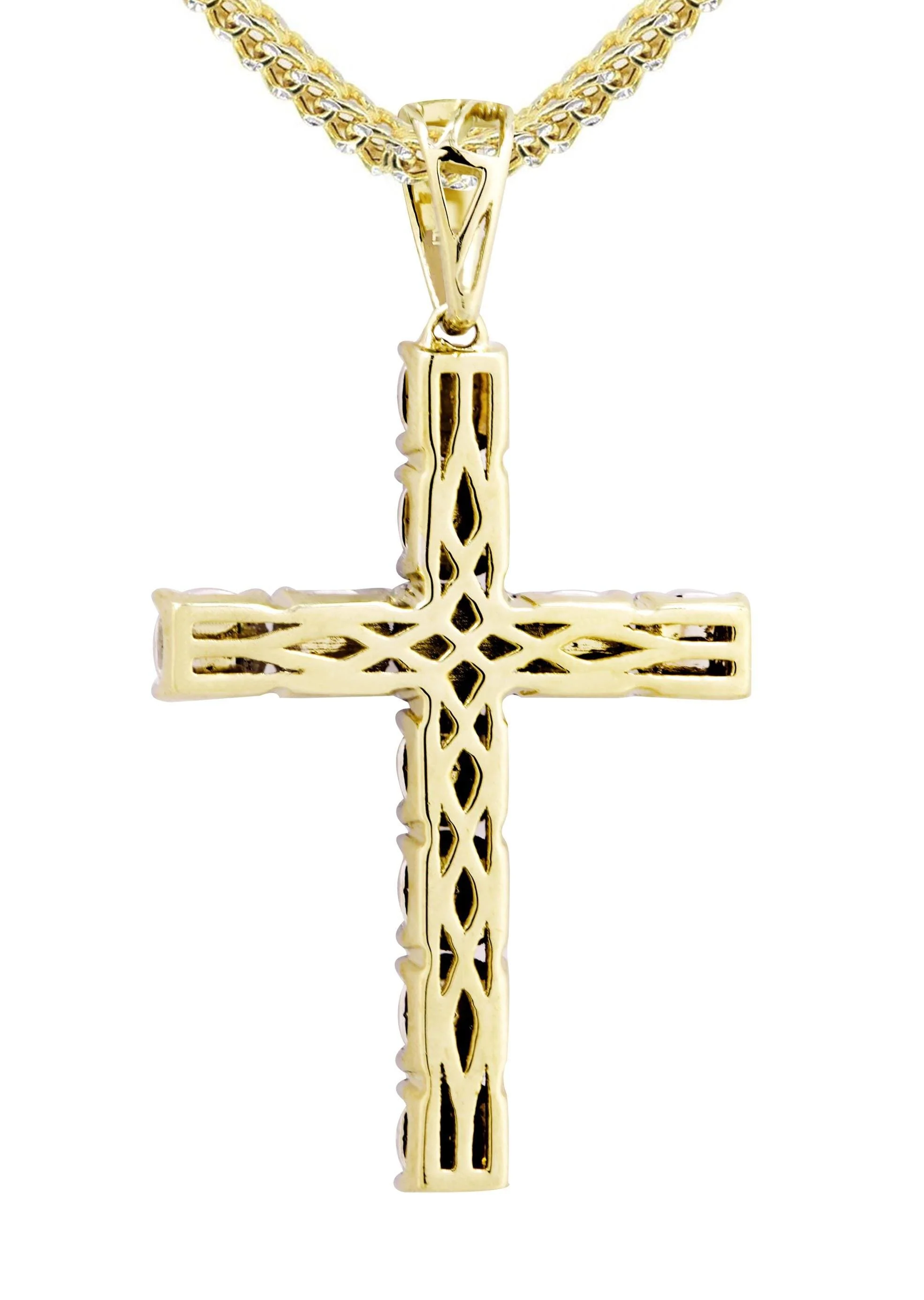 10K Yellow Gold Cross Diamond Necklace  | 0.31 Carats - Image 3
