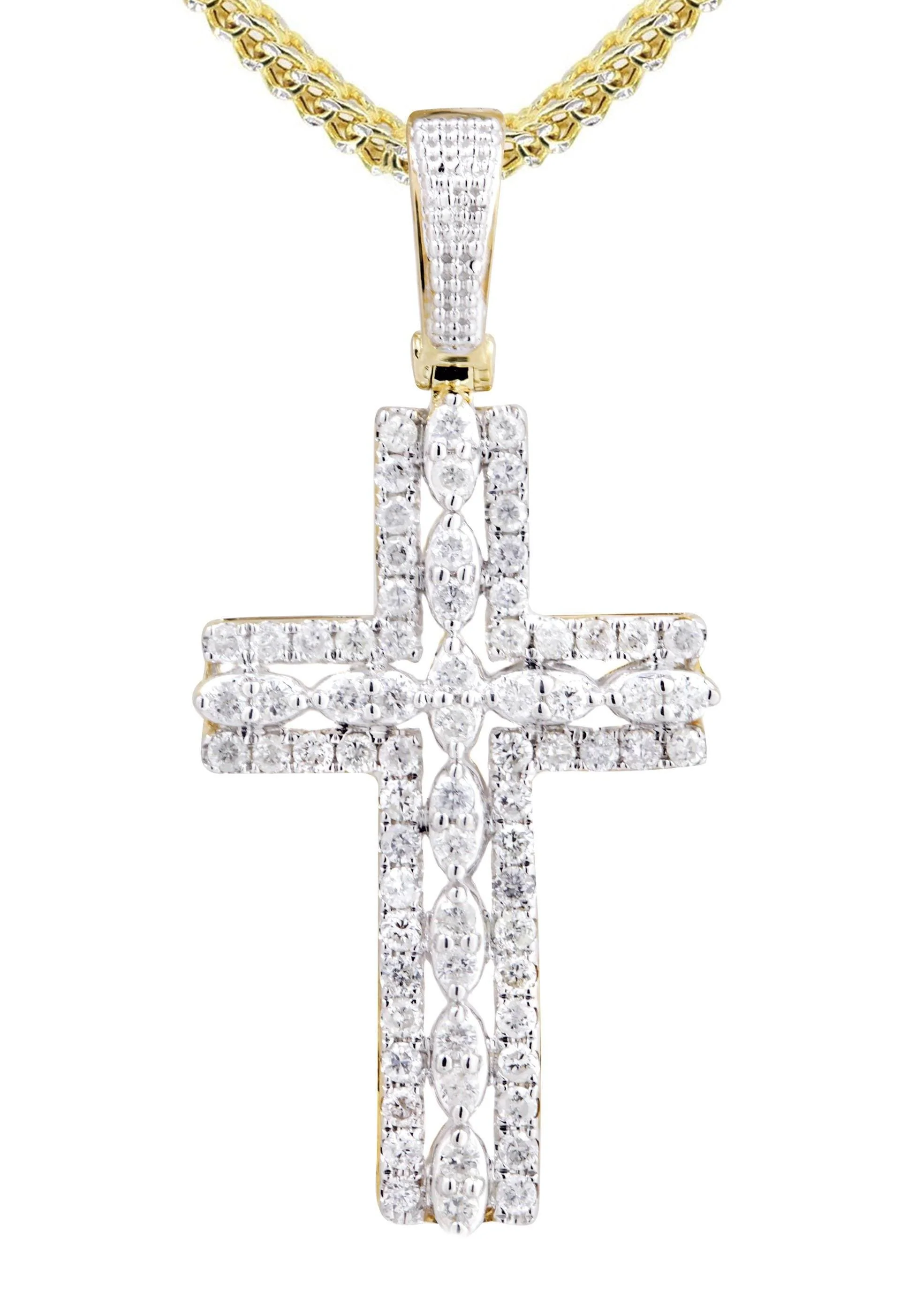 10K Yellow Gold Cross Diamond Necklace  | 1.26 Carats - Image 2