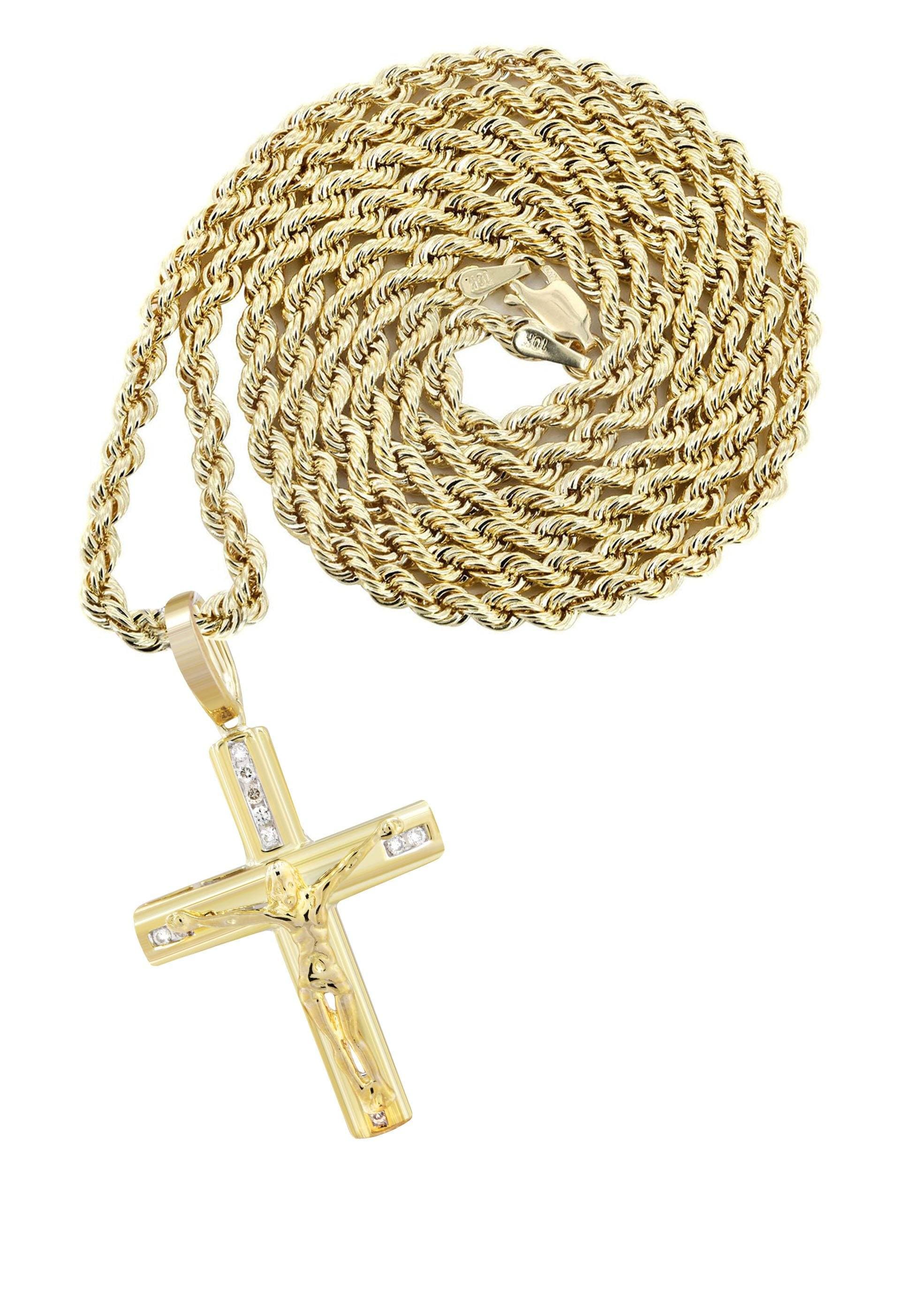 10K Yellow Gold Cross / Crucifix Diamond Necklace | 0.15 Carats