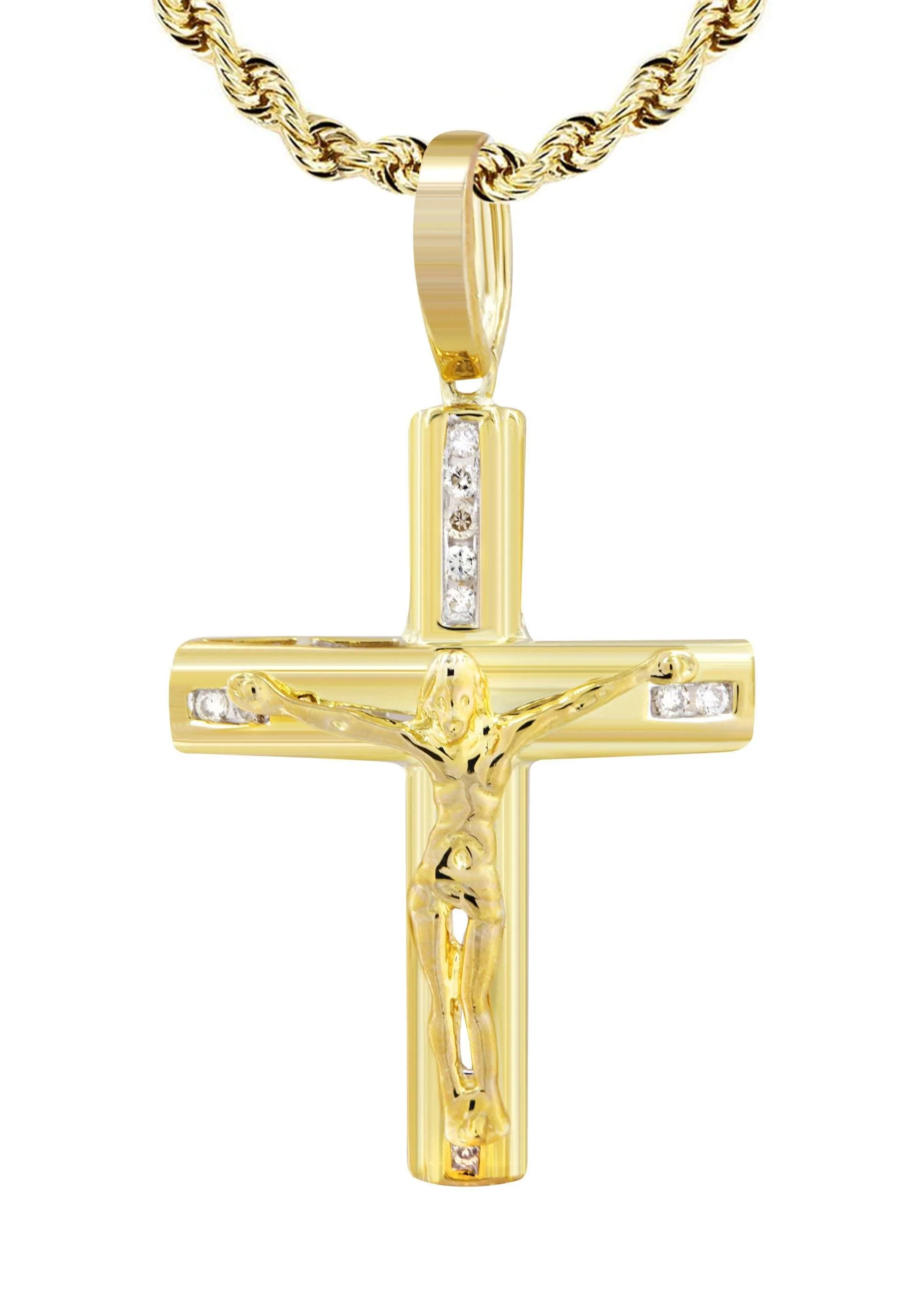10K Yellow Gold Cross / Crucifix Diamond Necklace | 0.15 Carats - Image 2