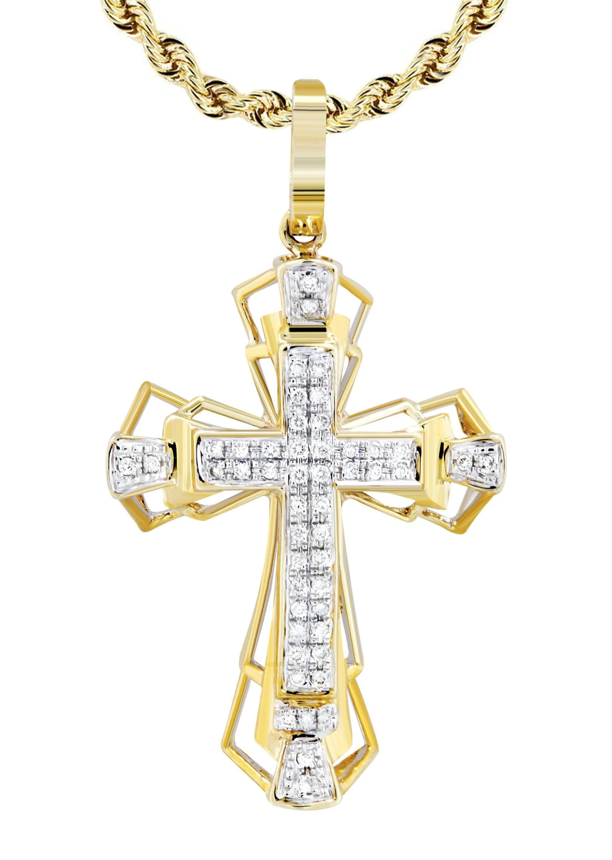 10K Yellow Gold Cross Diamond Necklace  | 0.26 Carats - Image 2