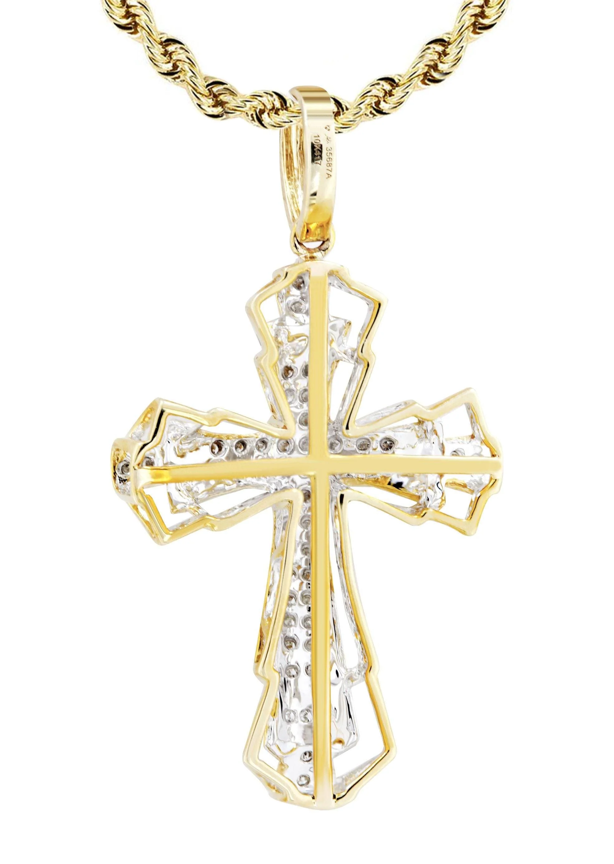 10K Yellow Gold Cross Diamond Necklace  | 0.26 Carats - Image 3