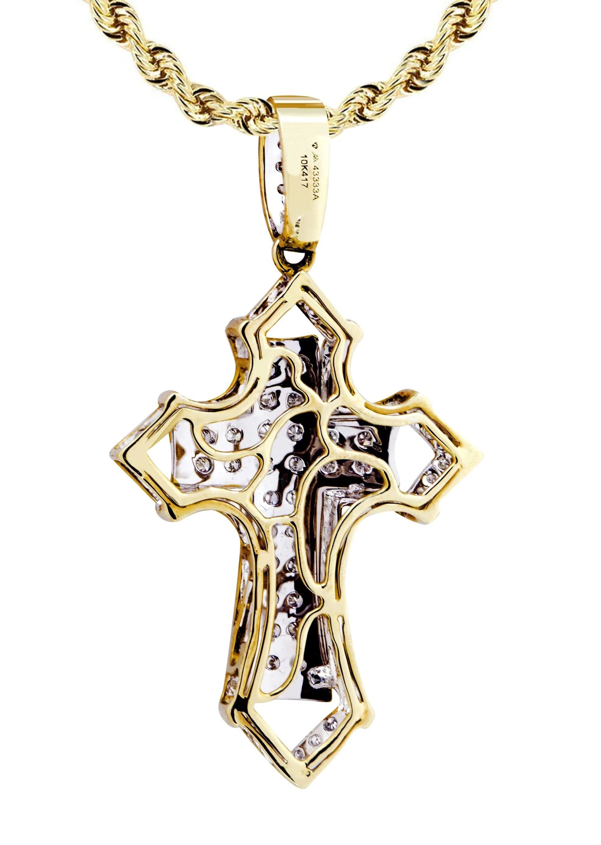 10K Yellow Gold Cross Diamond Necklace  | 0.32 Carats - Image 3