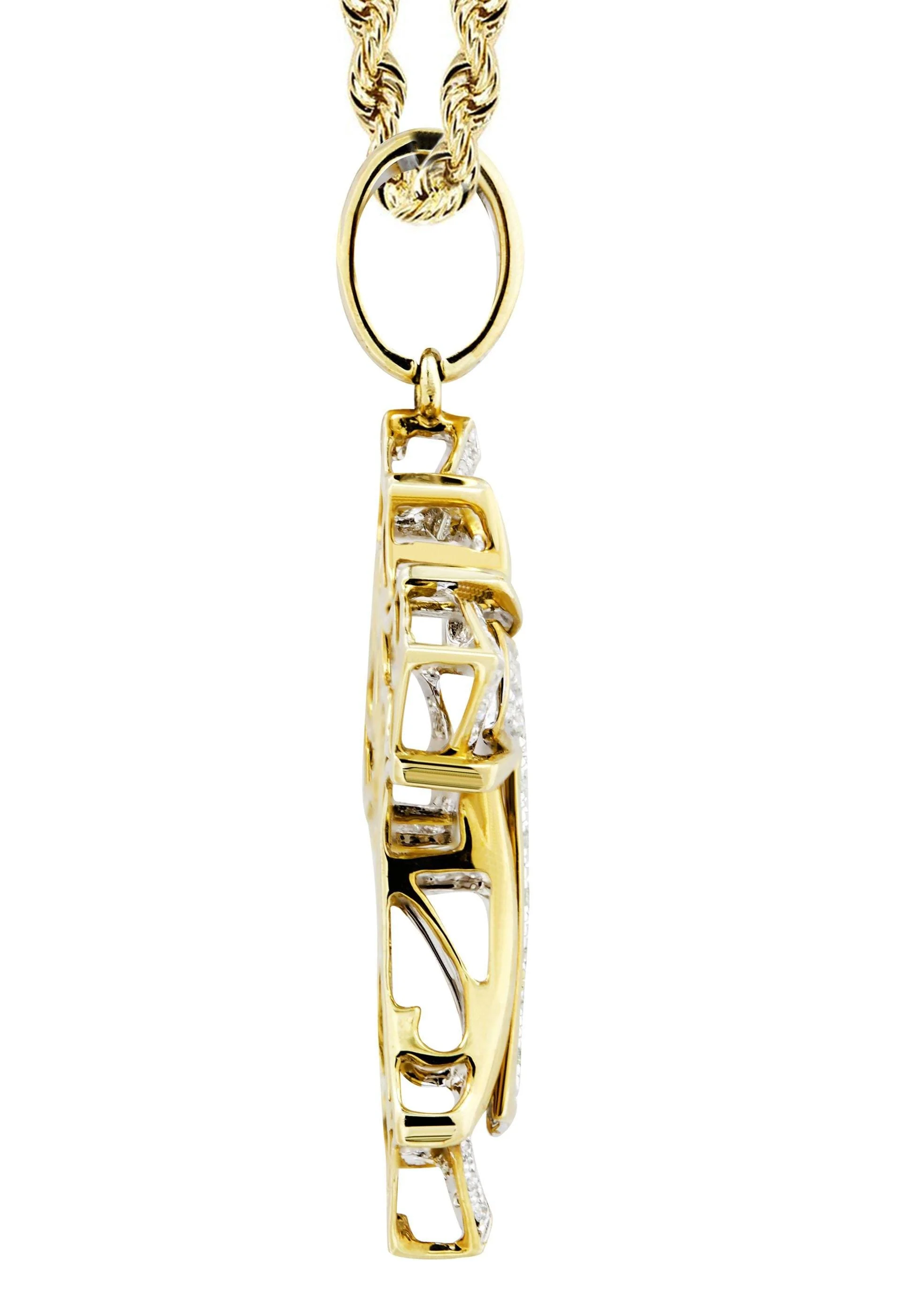 10K Yellow Gold Cross Diamond Necklace  | 0.32 Carats - Image 4