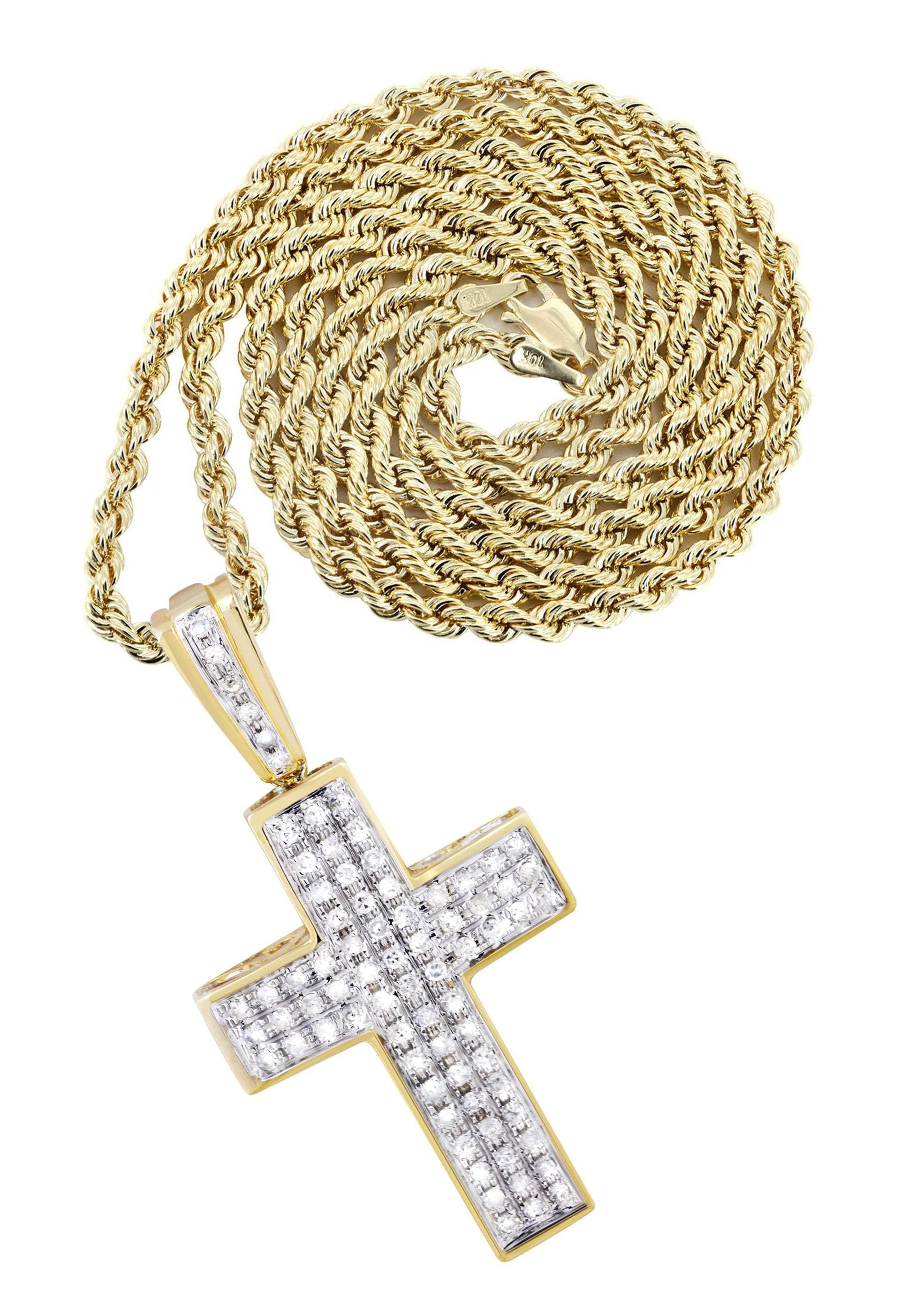 10K Yellow Gold Cross Diamond Necklace | 0.81 Carats