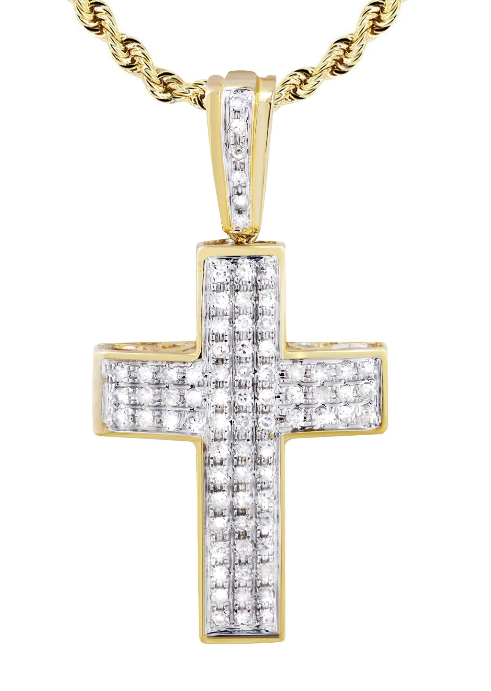 10K Yellow Gold Cross Diamond Necklace | 0.81 Carats - Image 2
