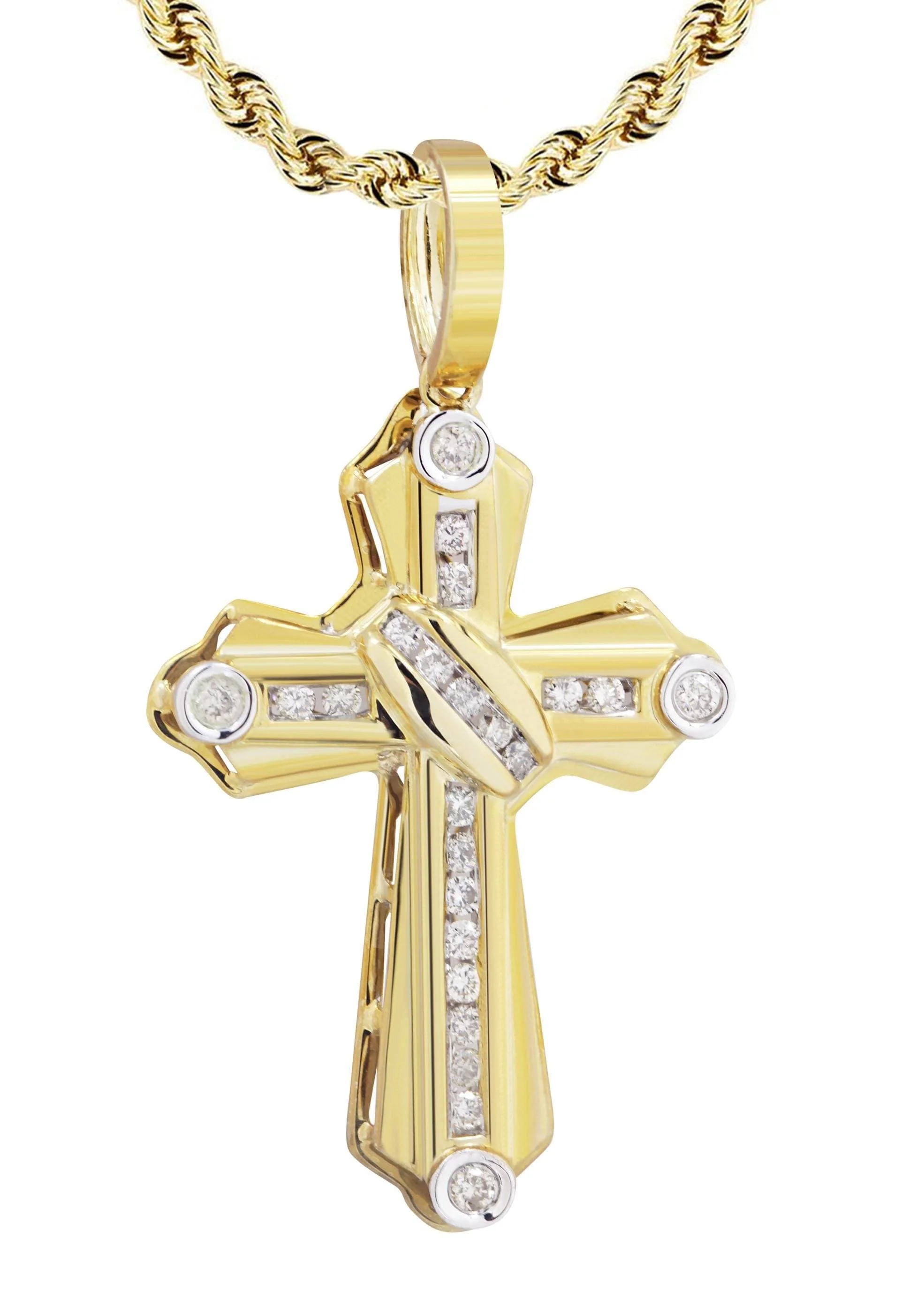 10K Yellow Gold Cross  Diamond Necklace  | 0.57 Carats - Image 2