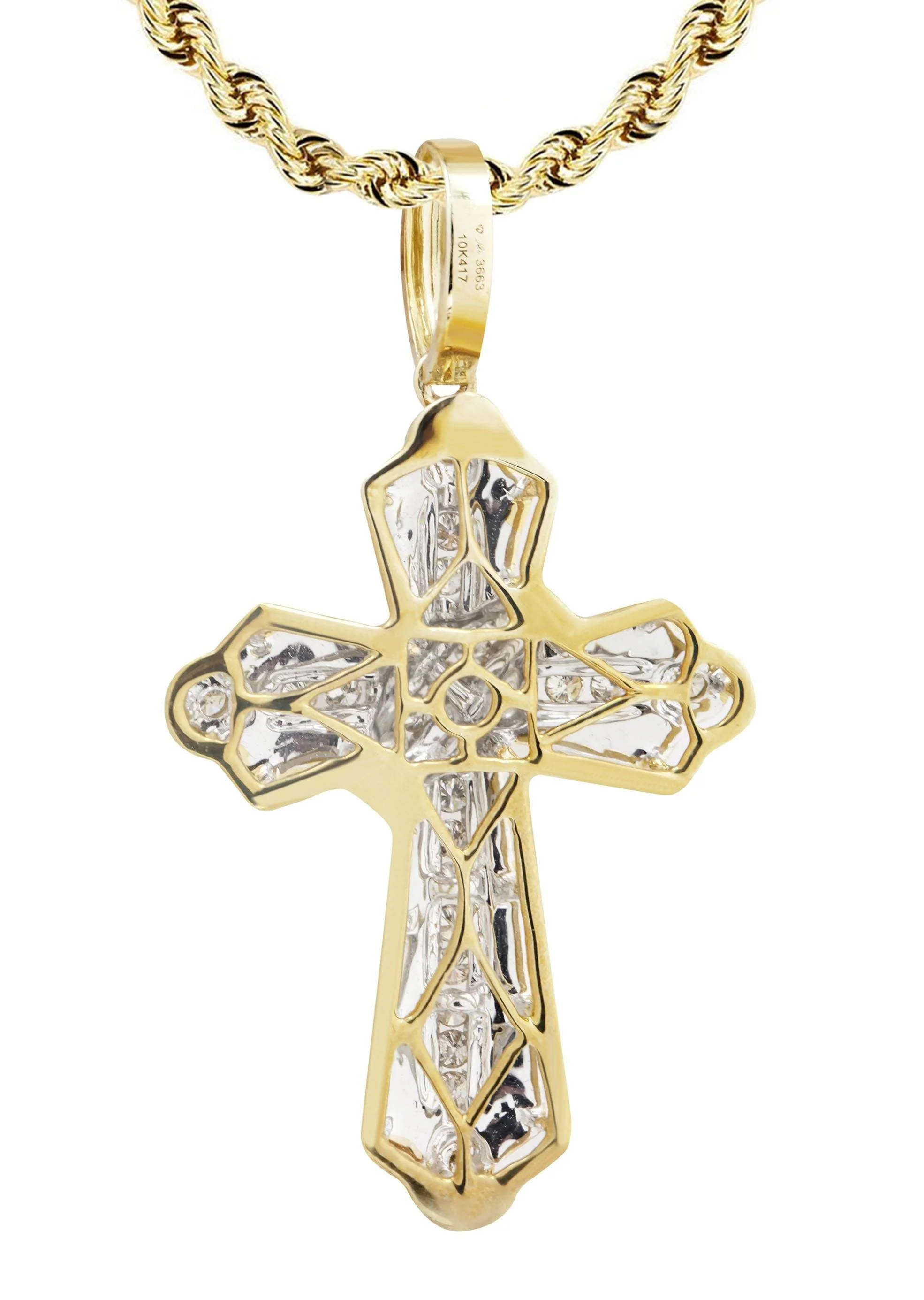 10K Yellow Gold Cross  Diamond Necklace  | 0.57 Carats - Image 3