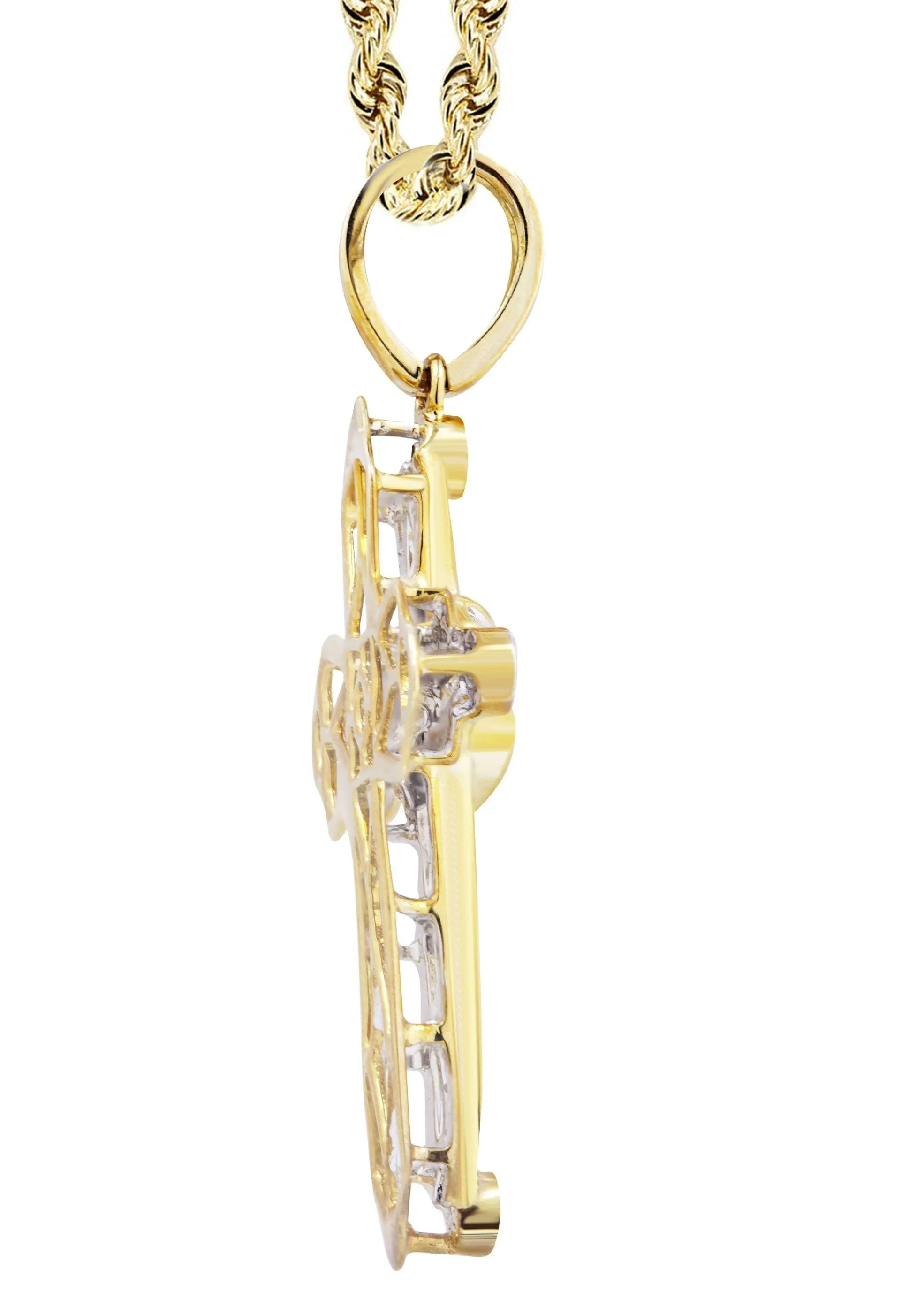 10K Yellow Gold Cross  Diamond Necklace  | 0.57 Carats - Image 4