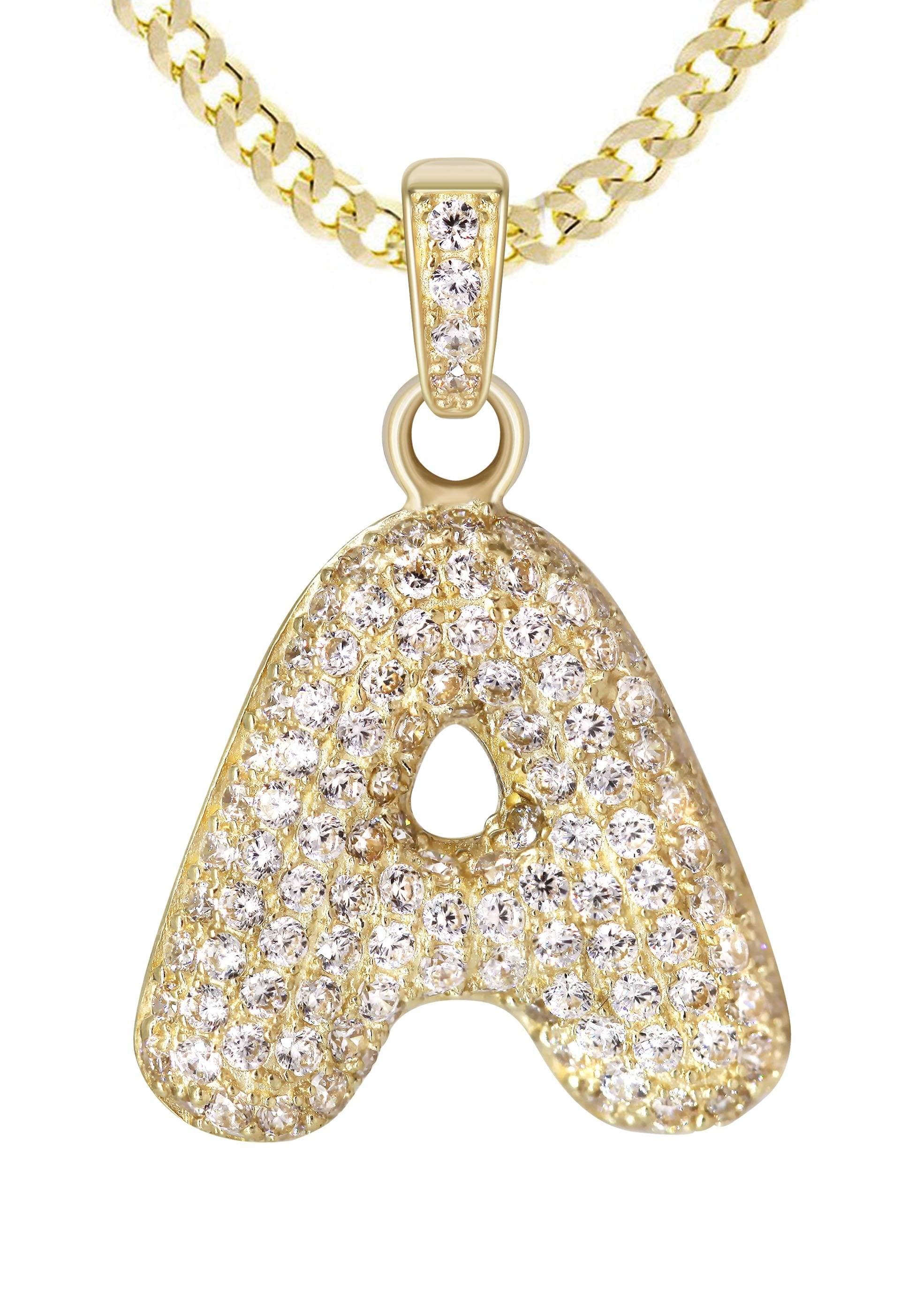 10K Yellow Gold Bubble Letter "A" CZ Necklace | Appx. 4.3 Grams - Image 2
