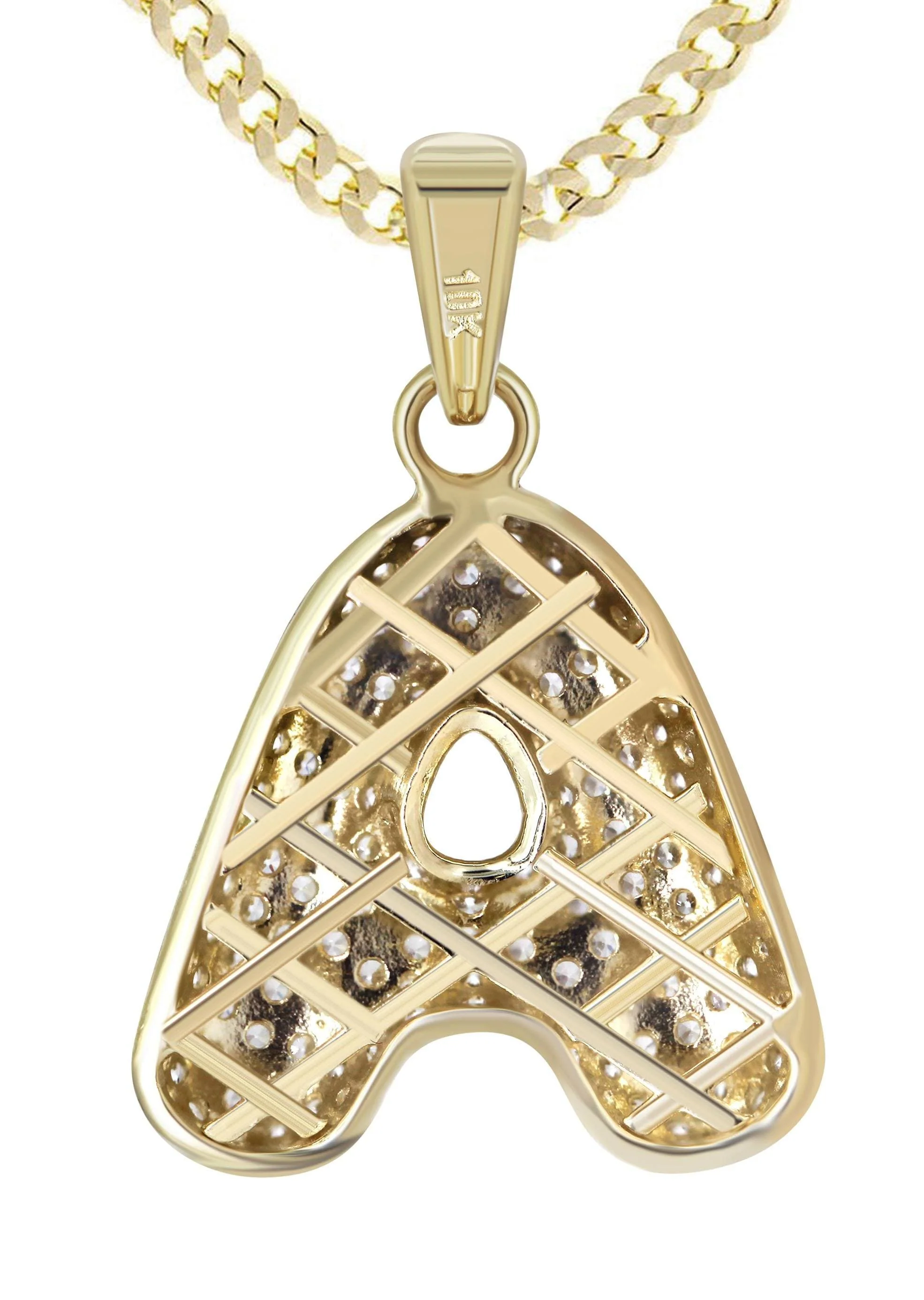 10K Yellow Gold Bubble Letter "A" CZ Necklace | Appx. 4.3 Grams - Image 3