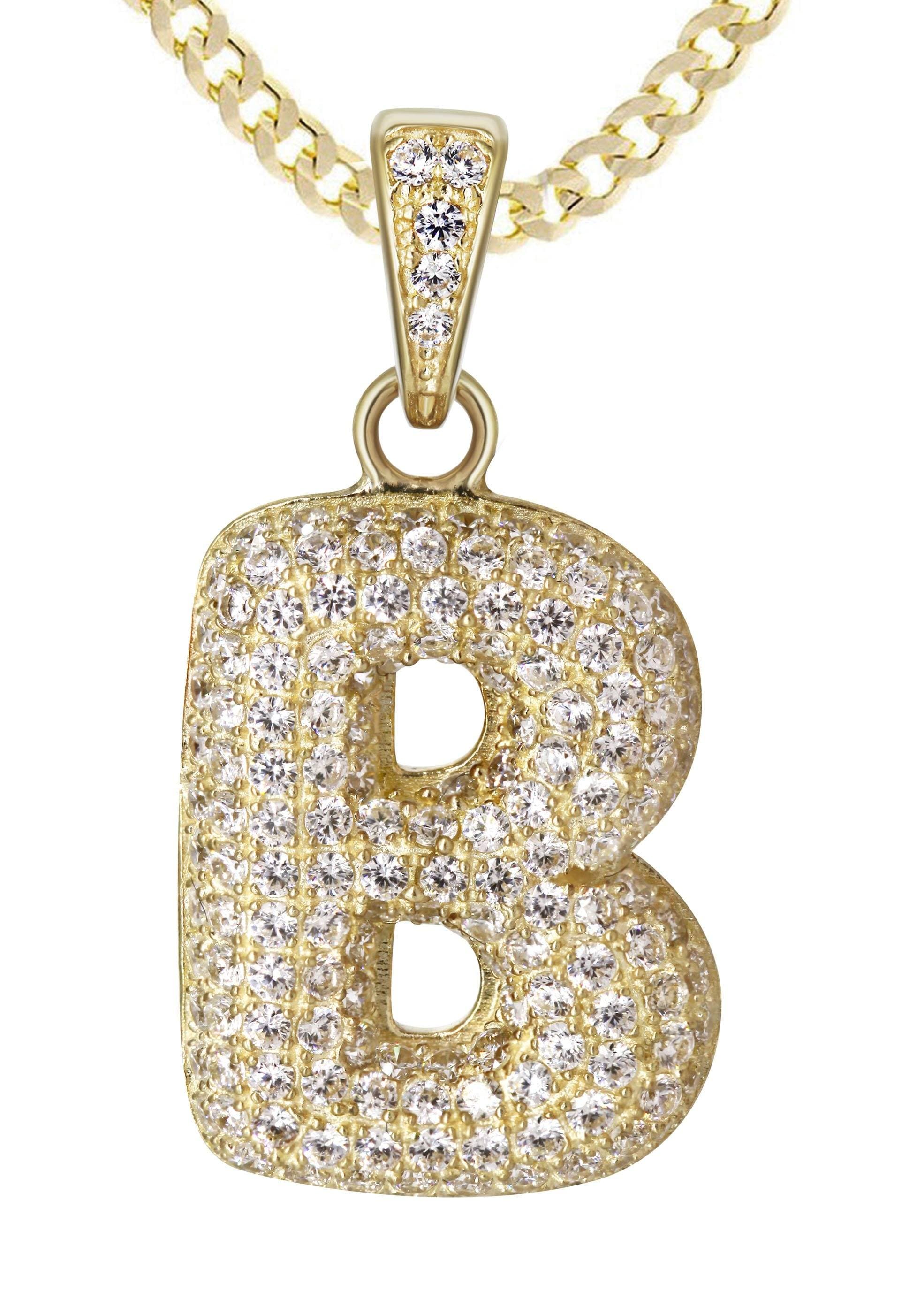 10K Yellow Gold Bubble Letter "B" CZ Necklace | Appx. 13.8 Grams - Image 2