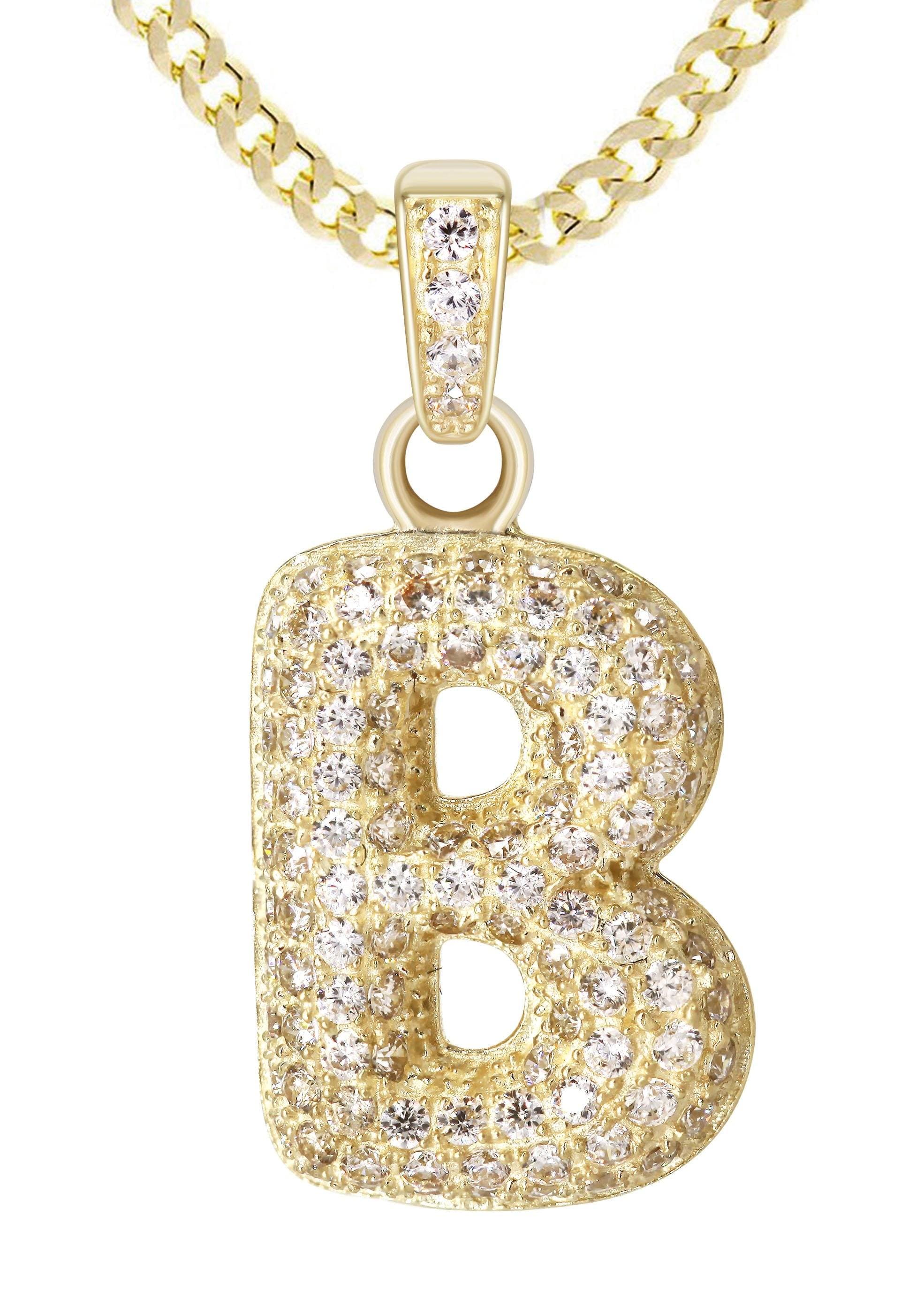 10K Yellow Gold Bubble Letter "B" CZ Necklace | Appx. 4.4 Grams - Image 2