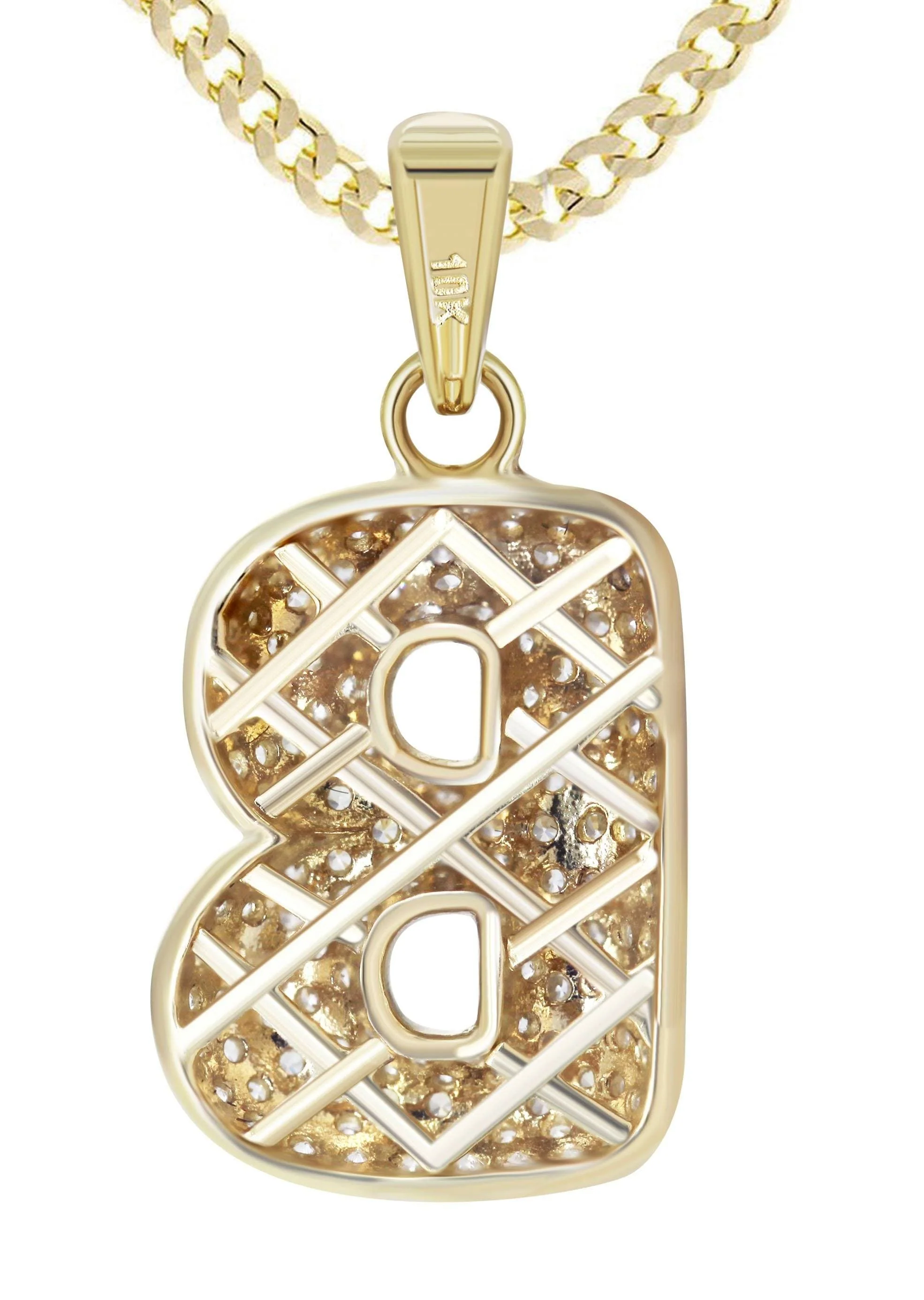 10K Yellow Gold Bubble Letter "B" CZ Necklace | Appx. 4.4 Grams - Image 3