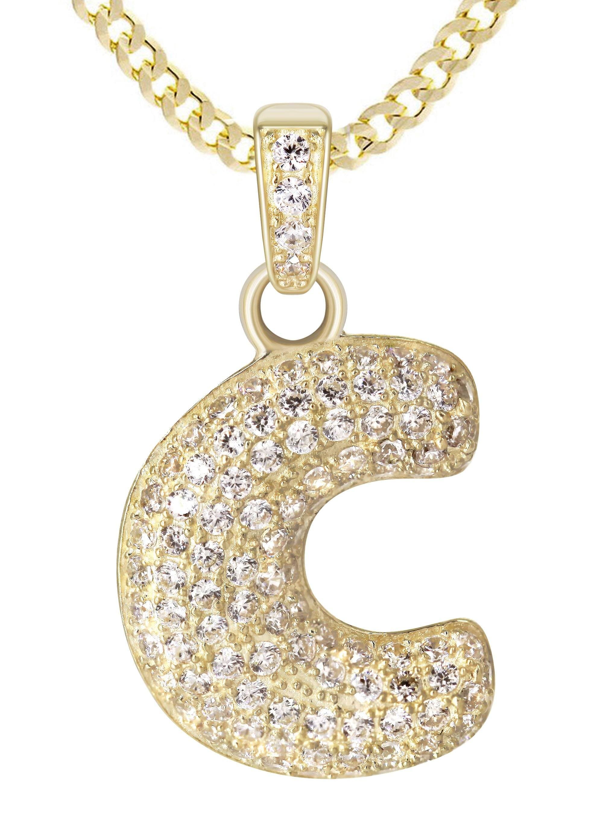 10K Yellow Gold Bubble Letter "C" CZ Necklace | Appx. 4.3 Grams - Image 2