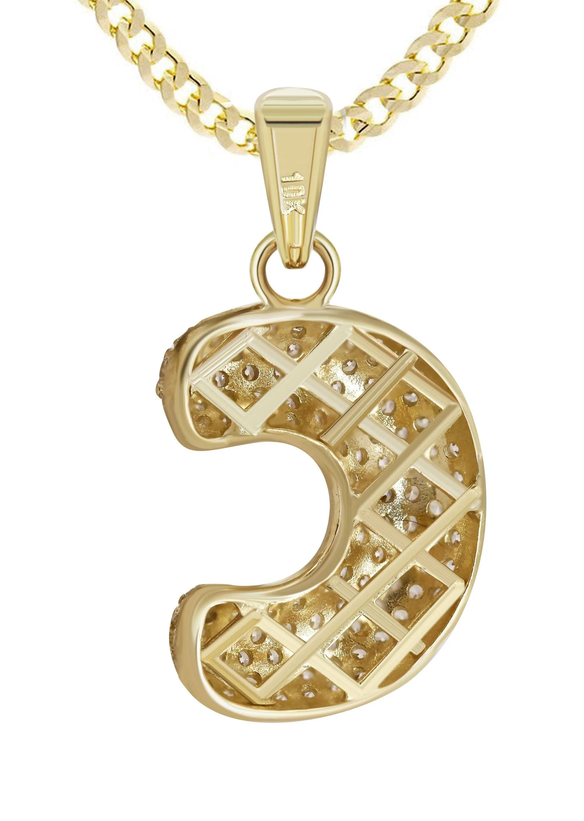 10K Yellow Gold Bubble Letter "C" CZ Necklace | Appx. 4.3 Grams - Image 3