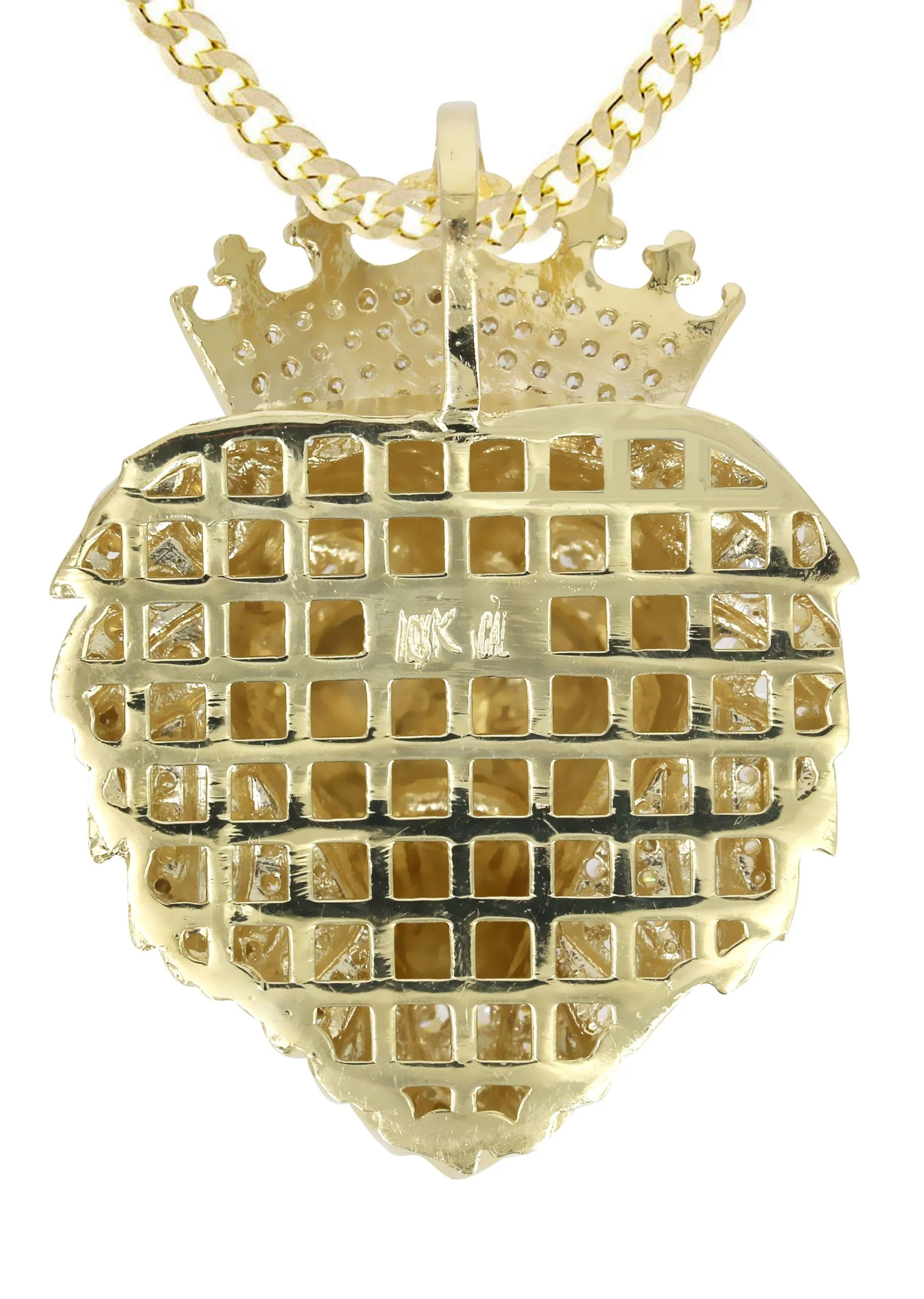 10K Yellow Gold CZ Lion Head Necklace | Appx 35.1 Grams - Image 3