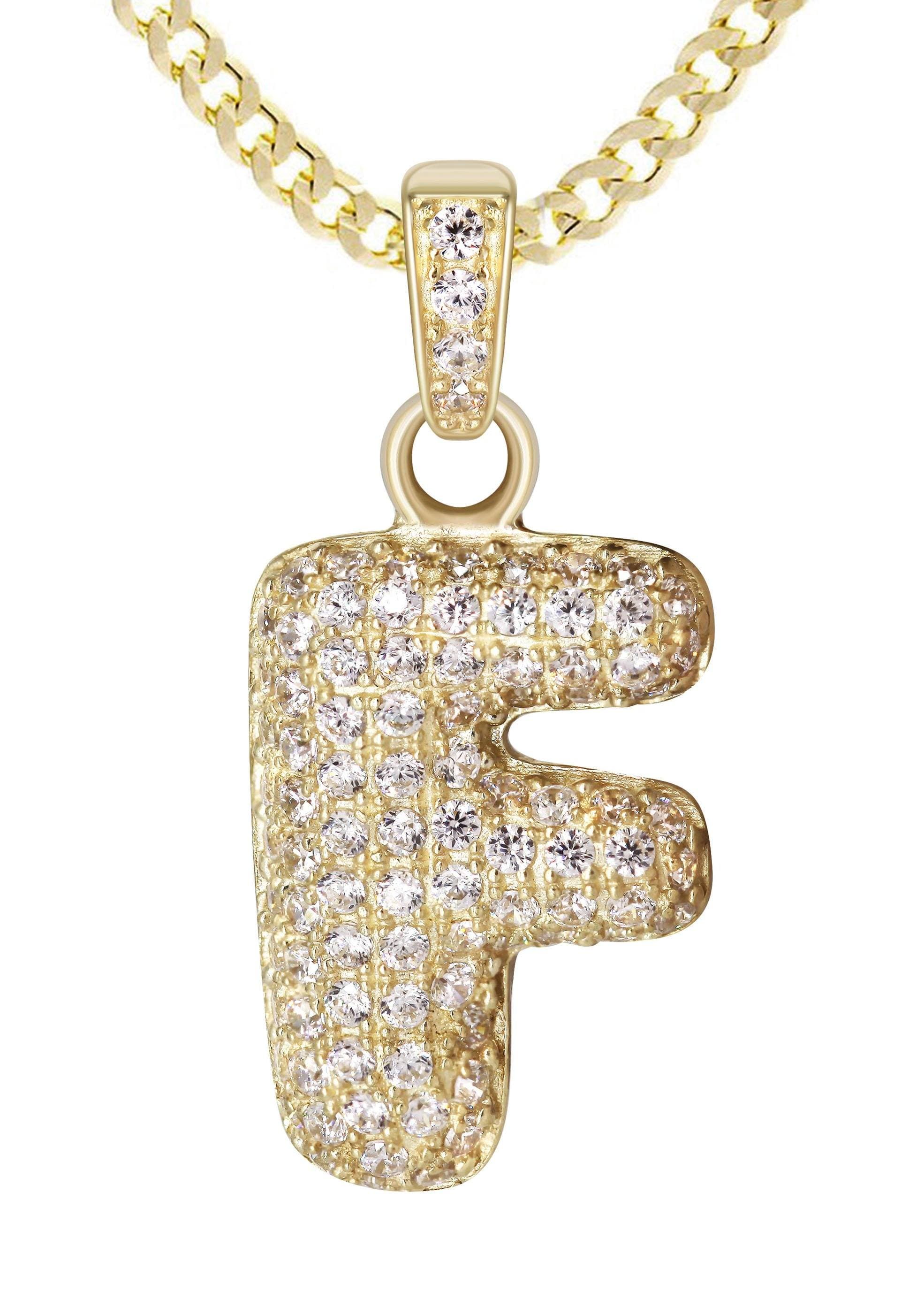 10K Yellow Gold Bubble Letter "F" CZ Necklace | Appx. 4.1 Grams - Image 2