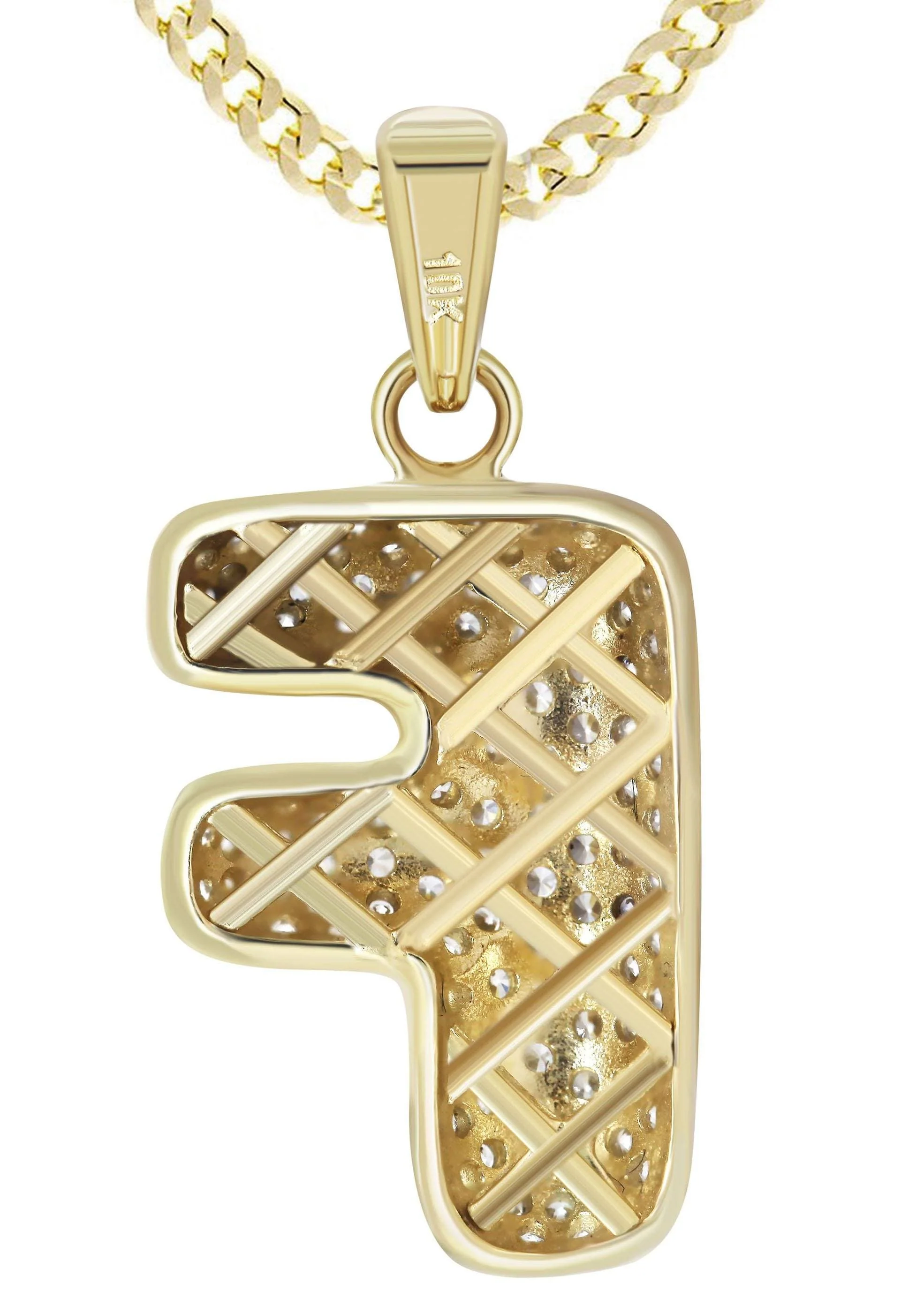 10K Yellow Gold Bubble Letter "F" CZ Necklace | Appx. 4.1 Grams - Image 3
