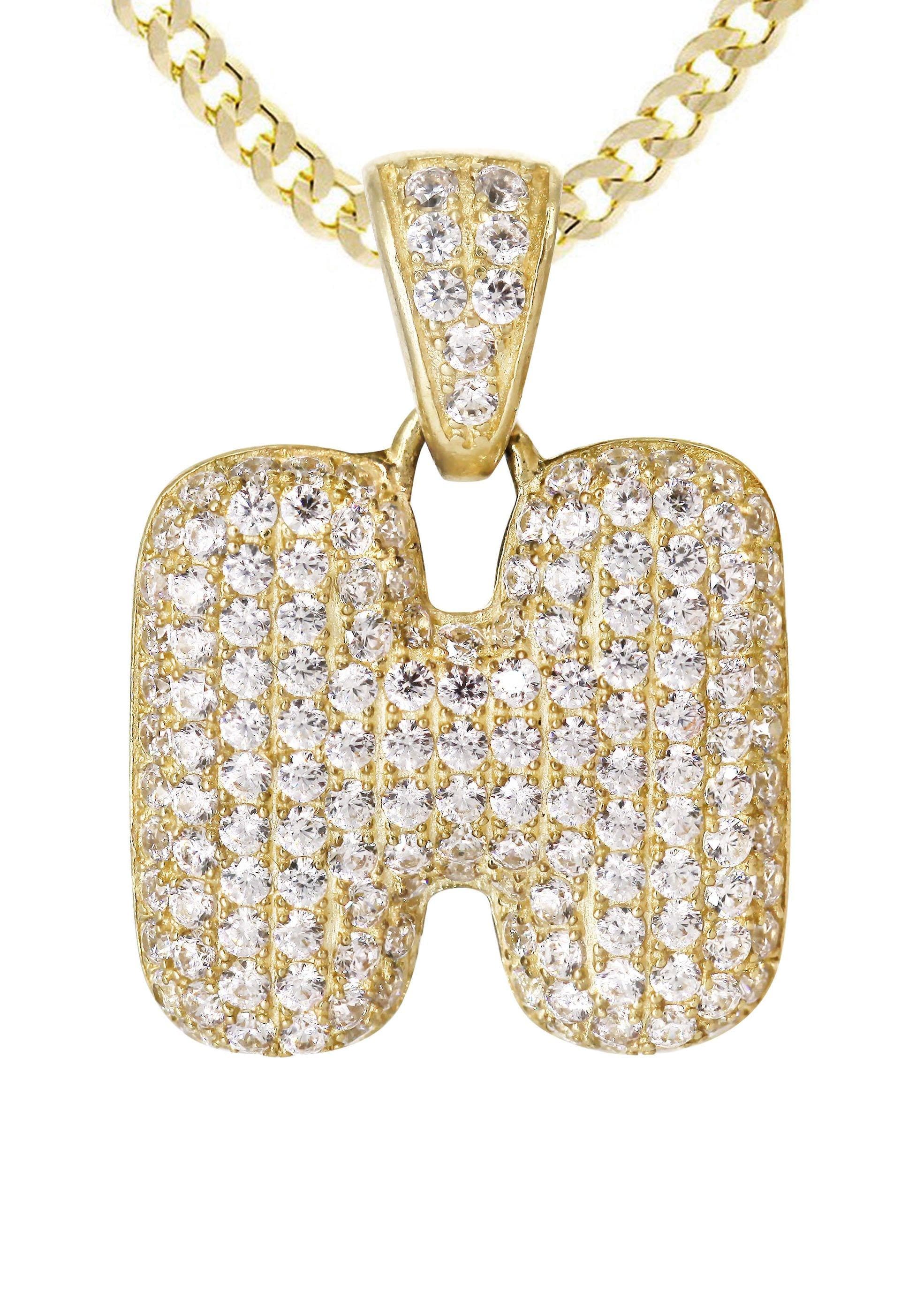 10K Yellow Gold Bubble Letter "H" CZ Necklace | Appx. 5.3 Grams - Image 2
