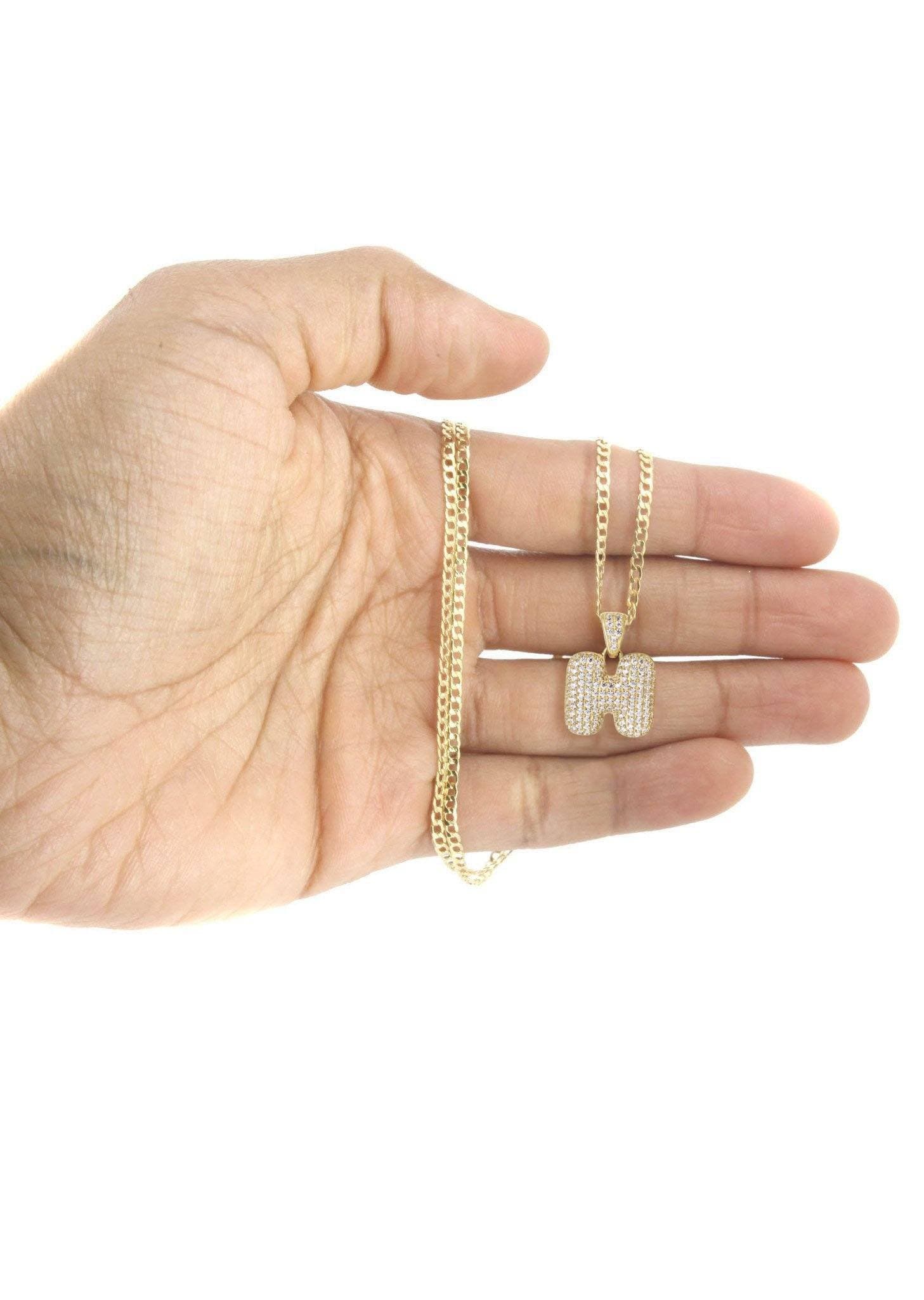 10K Yellow Gold Bubble Letter "H" CZ Necklace | Appx. 5.3 Grams - Image 5