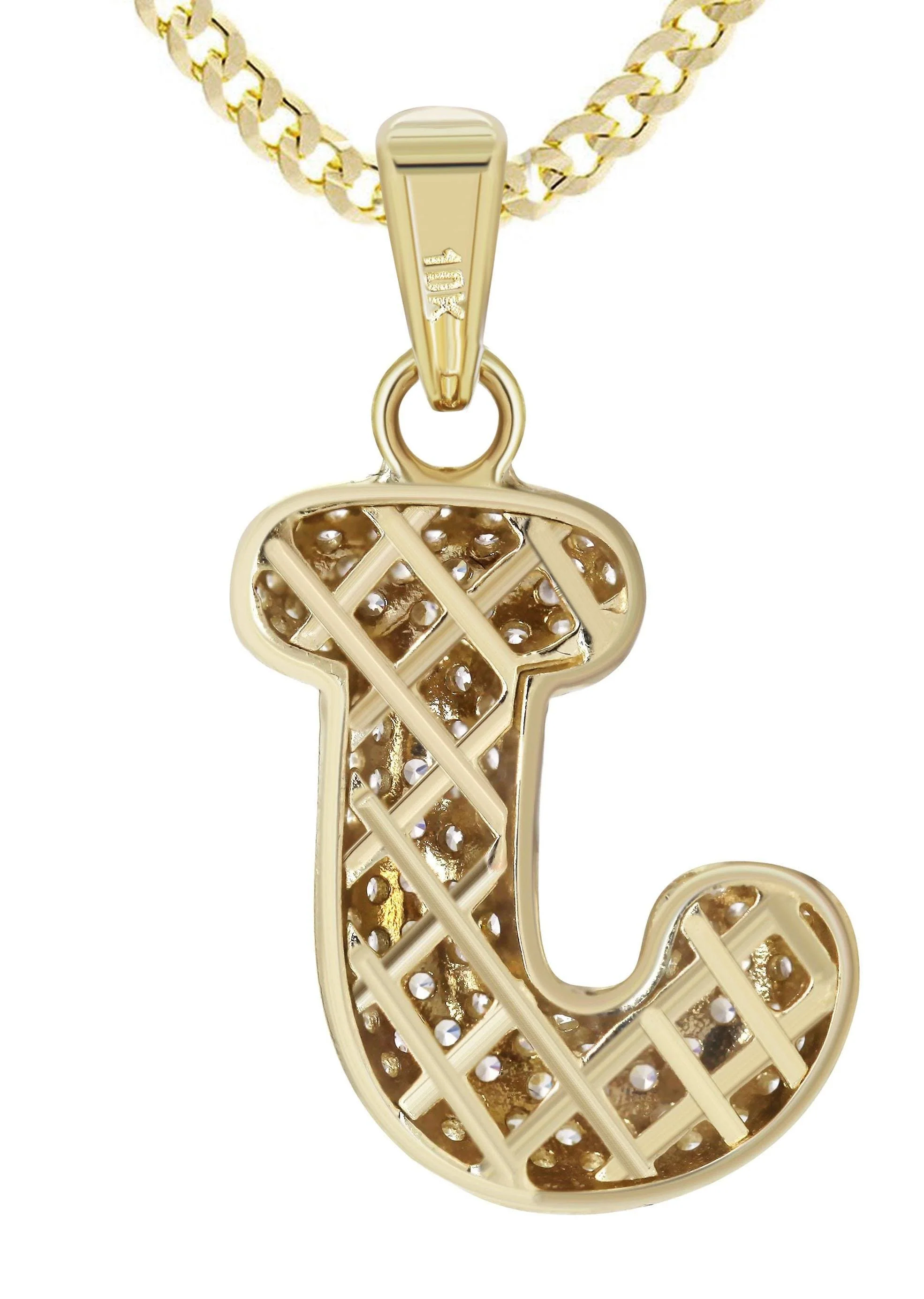10K Yellow Gold Bubble Letter "J" CZ Necklace | Appx. 4.1 Grams - Image 3