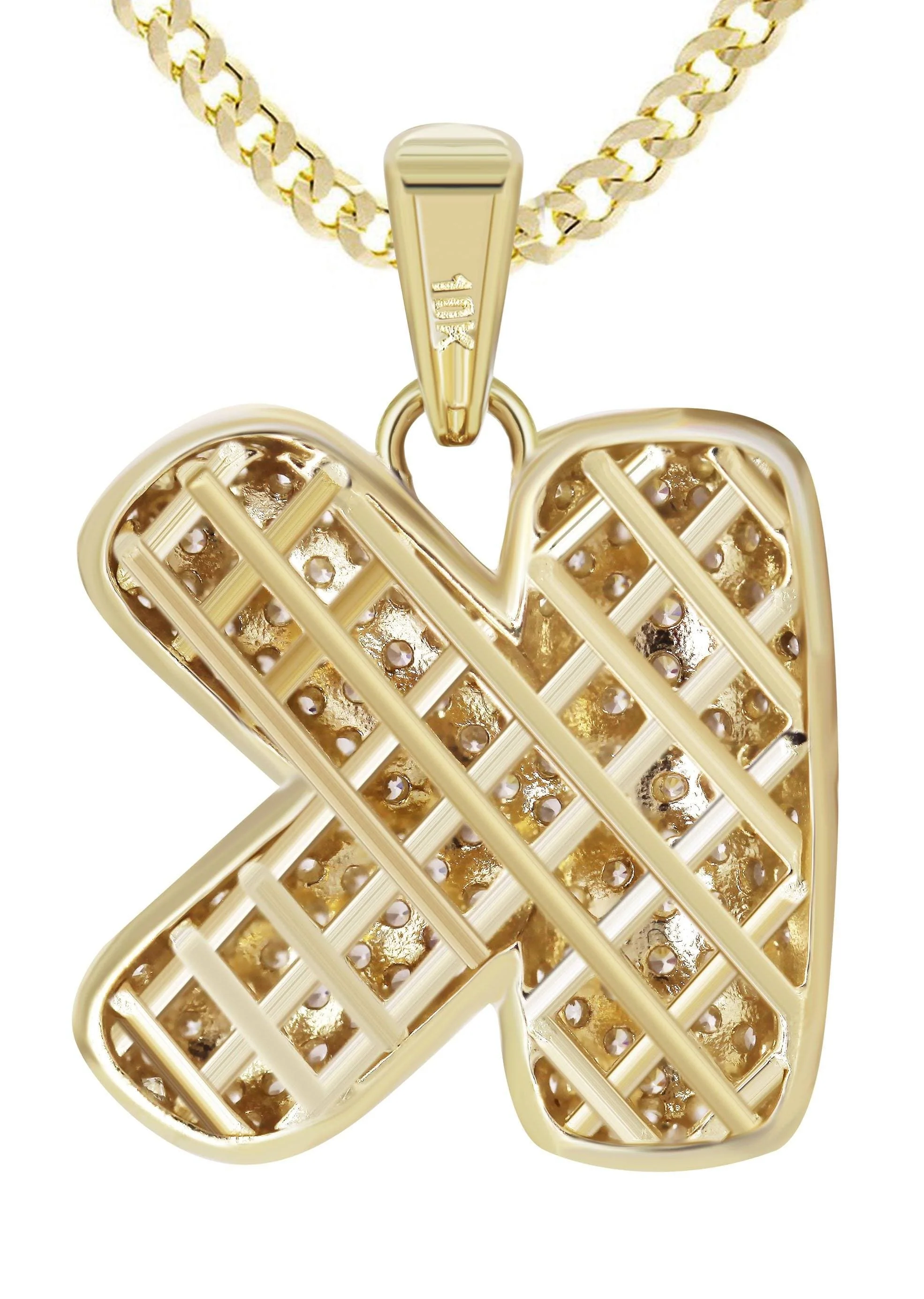 10K Yellow Gold Bubble Letter "K" CZ Necklace | Appx. 14.7 Grams - Image 3