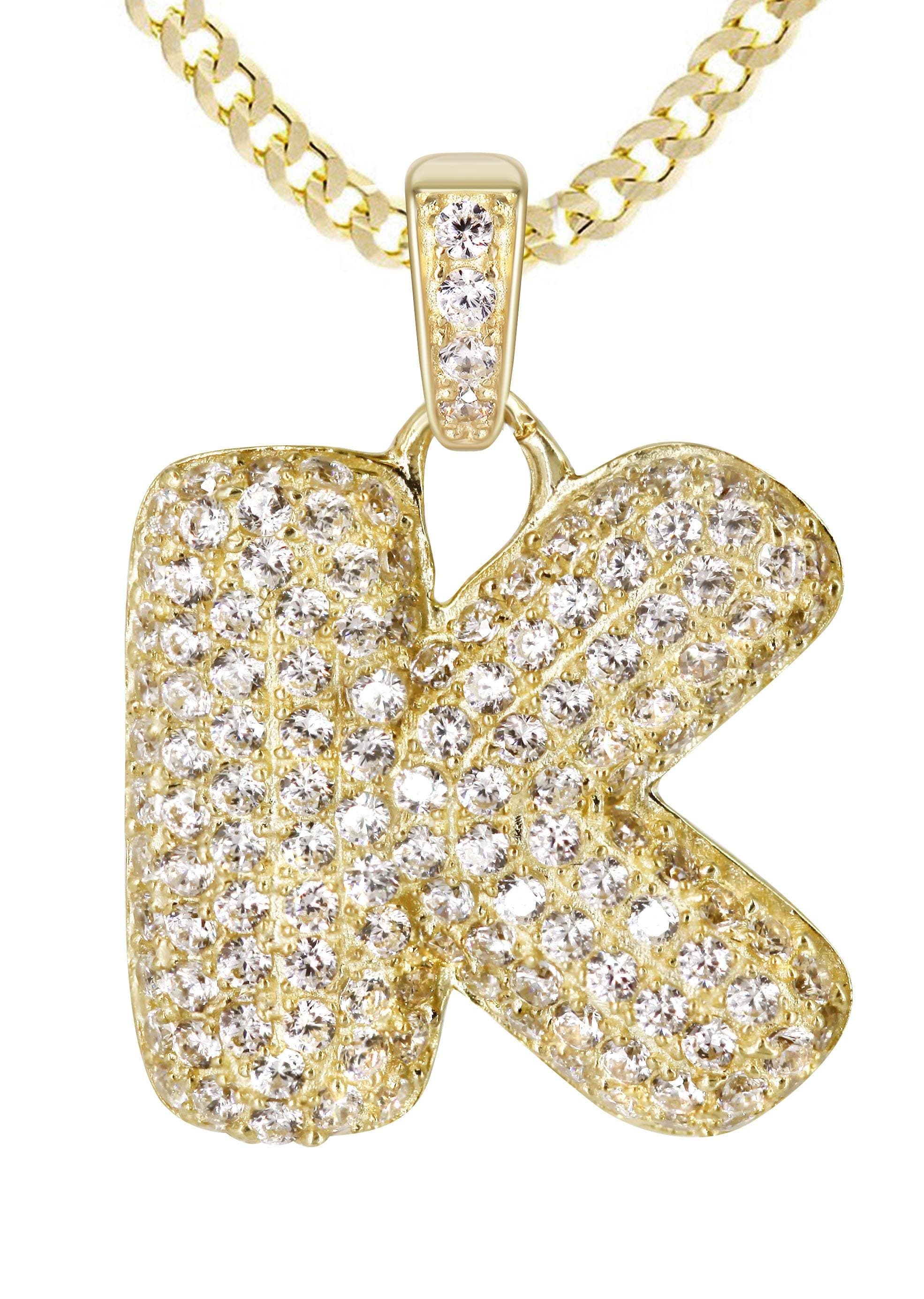 10K Yellow Gold Bubble Letter "K" CZ Necklace | Appx. 5.1 Grams - Image 2