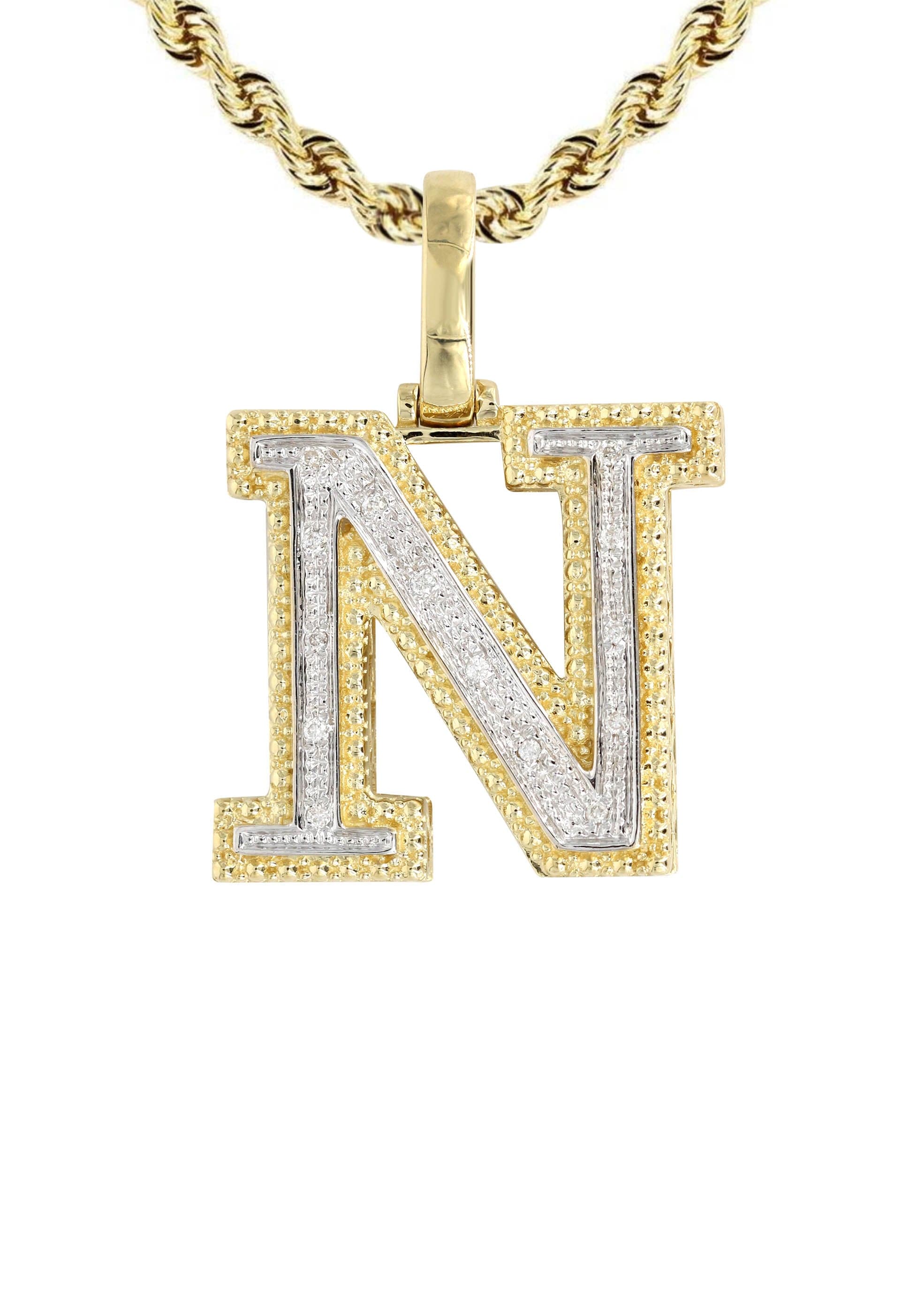 Diamond 10K Yellow Gold Letter "N" Necklace | Appx. 15.4 Grams - Image 2