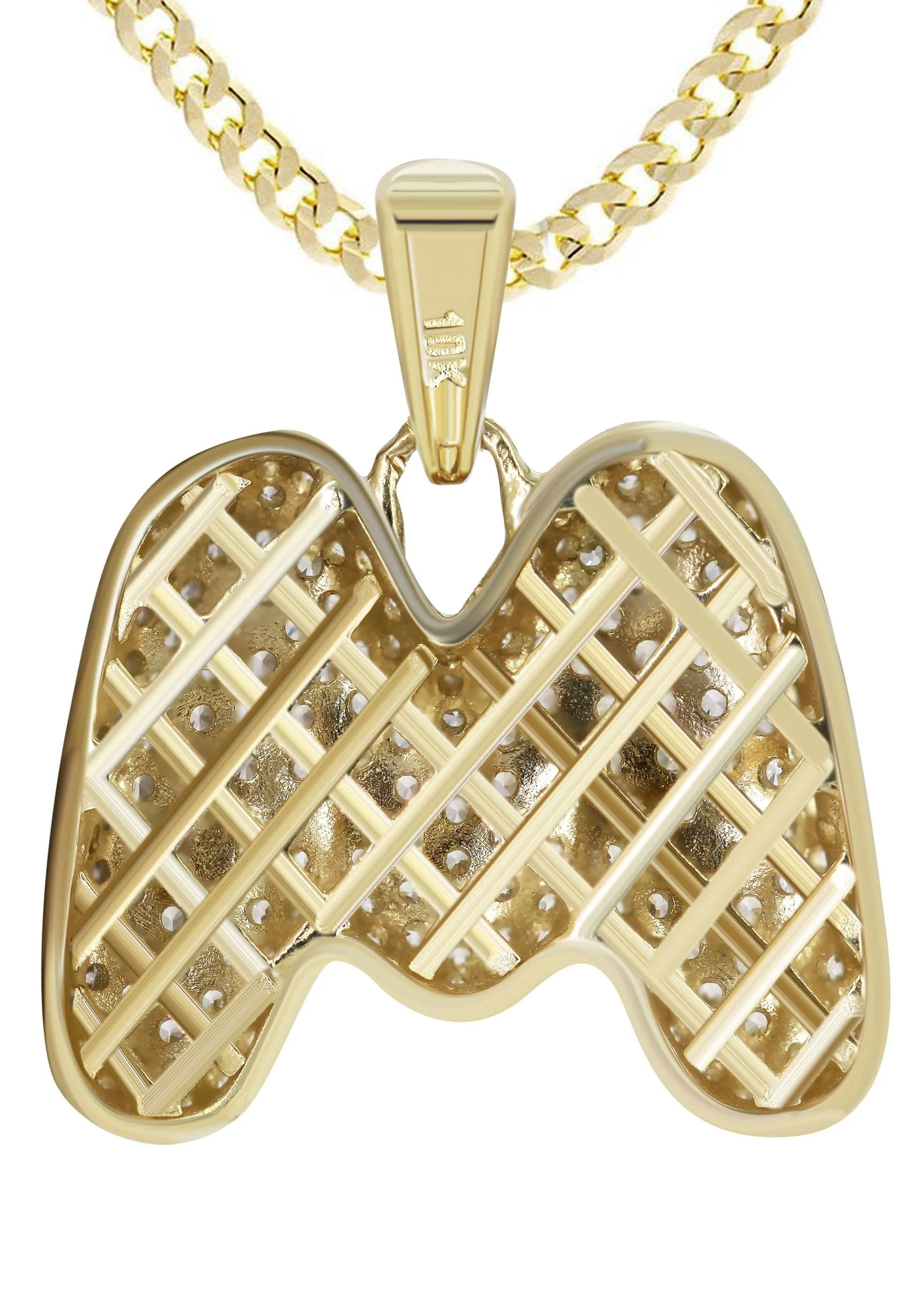 10K Yellow Gold Bubble Letter "M" CZ Necklace | Appx. 5.1 Grams - Image 3
