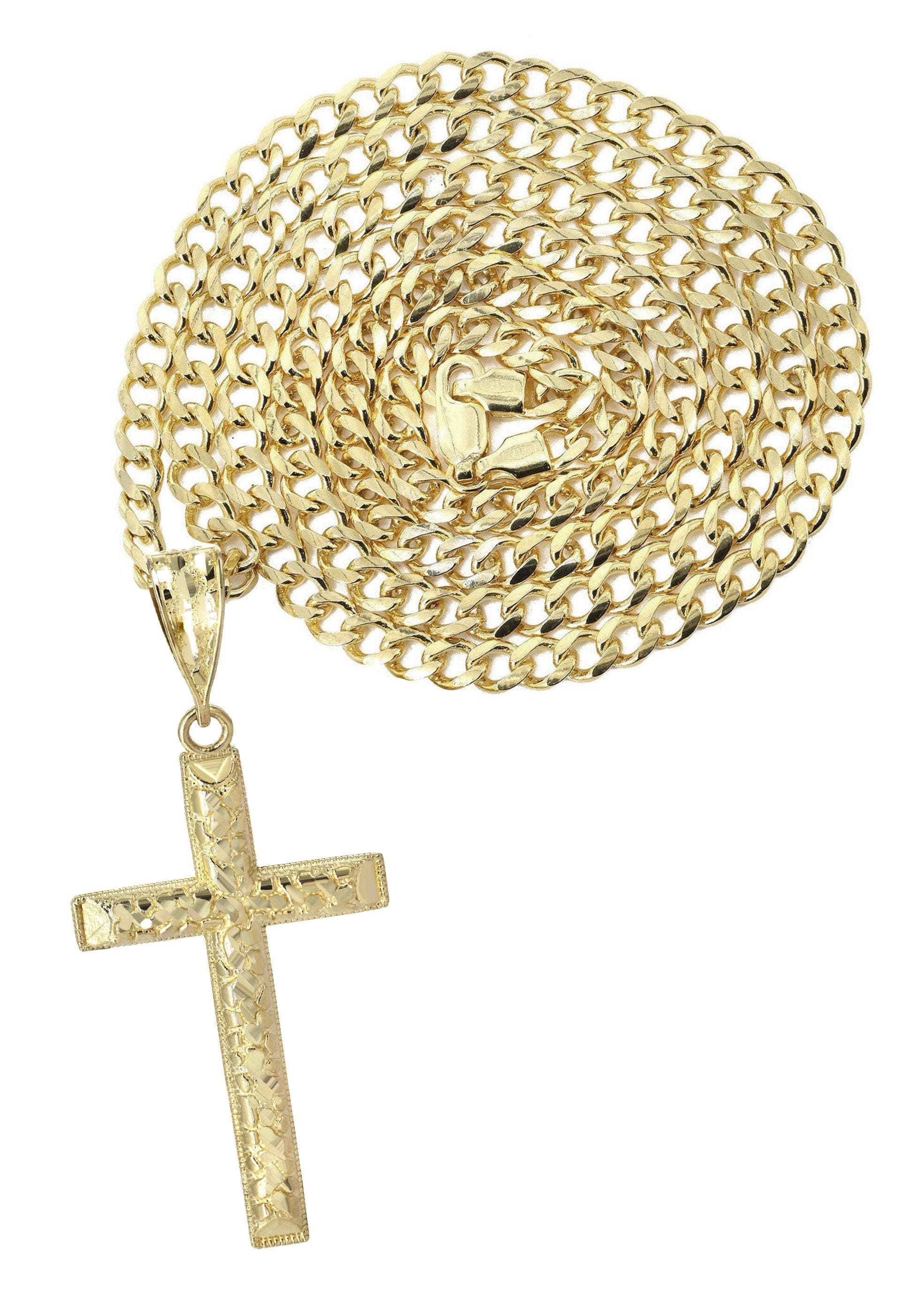 10K Yellow Gold Nugget Cross Necklace | Appx. 13.7 Grams
