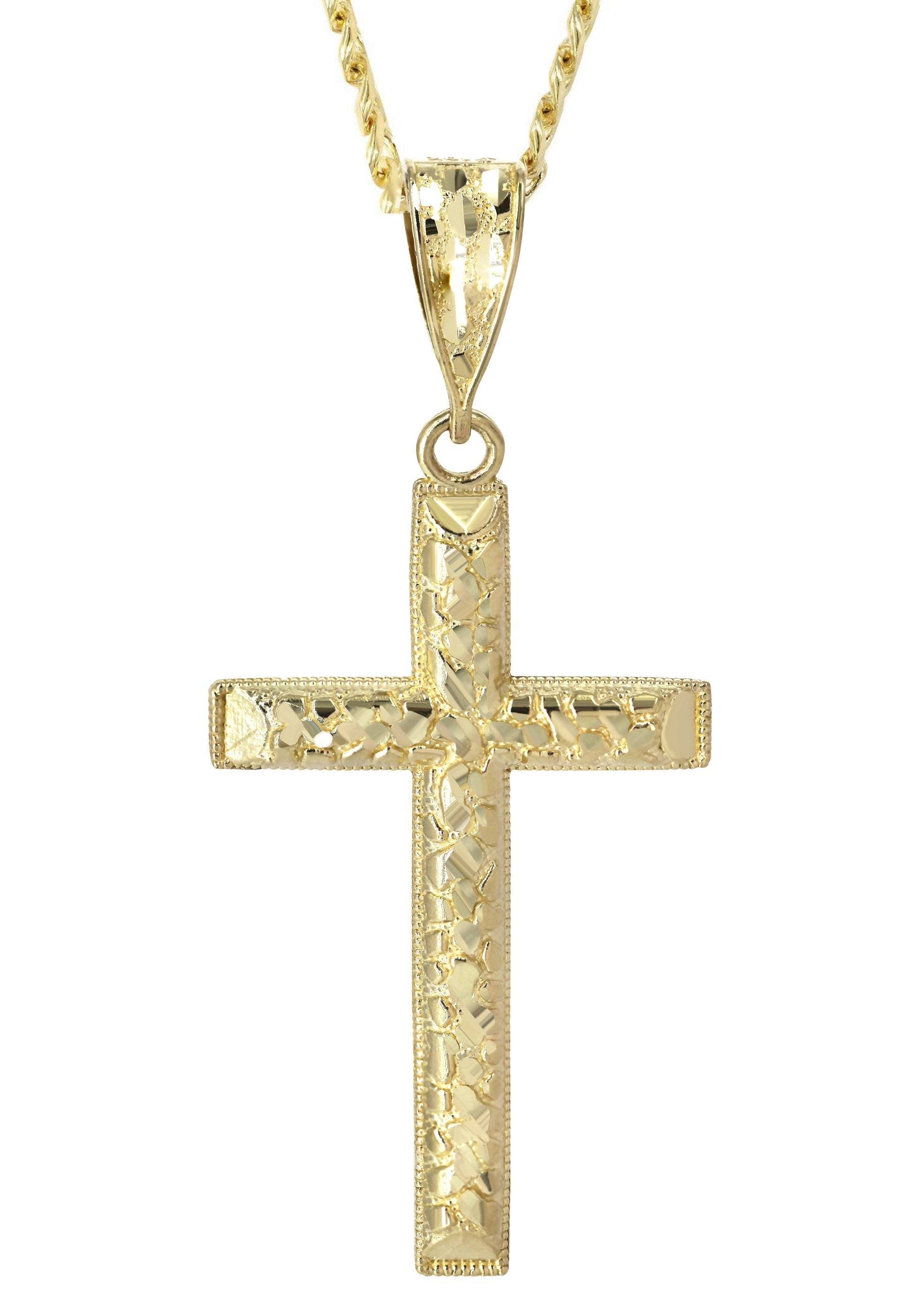 10K Yellow Gold Nugget Cross Necklace | Appx. 13.7 Grams - Image 2