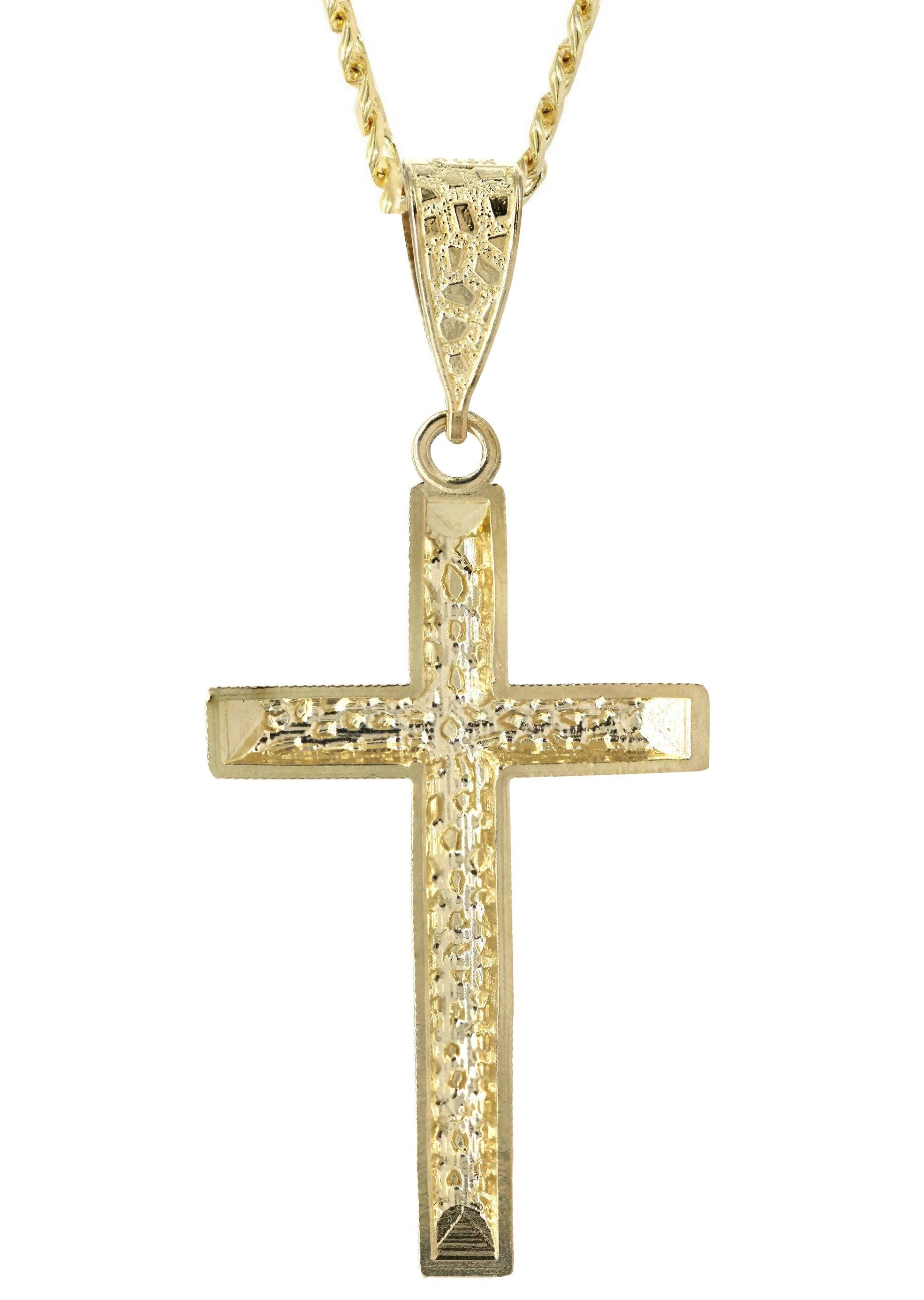 10K Yellow Gold Nugget Cross Necklace | Appx. 13.7 Grams - Image 3