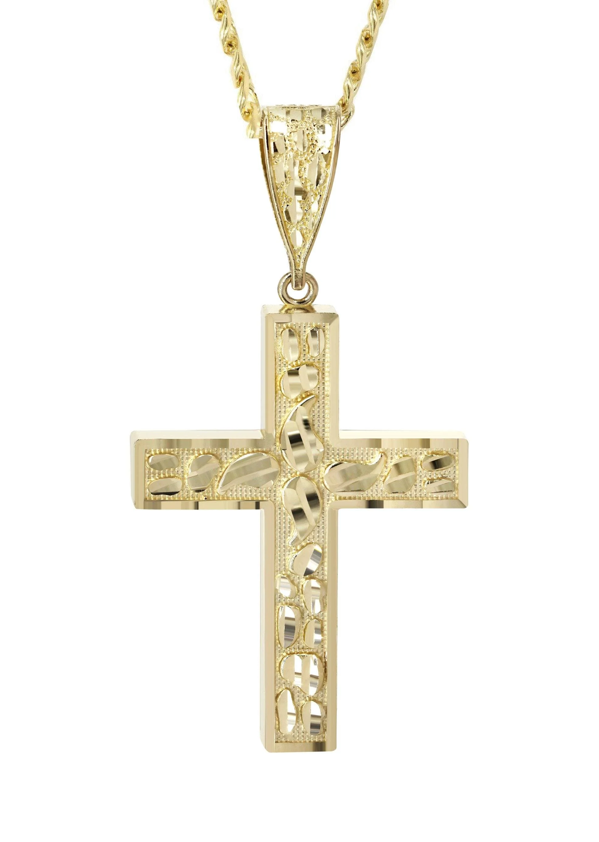 10K Yellow Gold  Nugget Cross Necklace | Appx. 14.3 Grams - Image 2